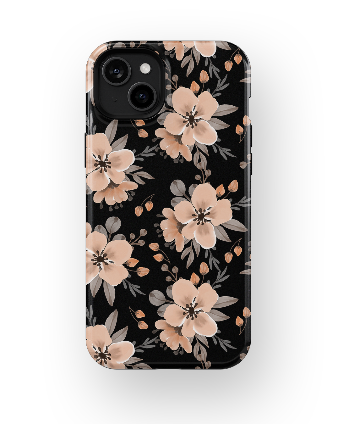 Coque iPhone – Design Floral Élégant Noir & Beige
