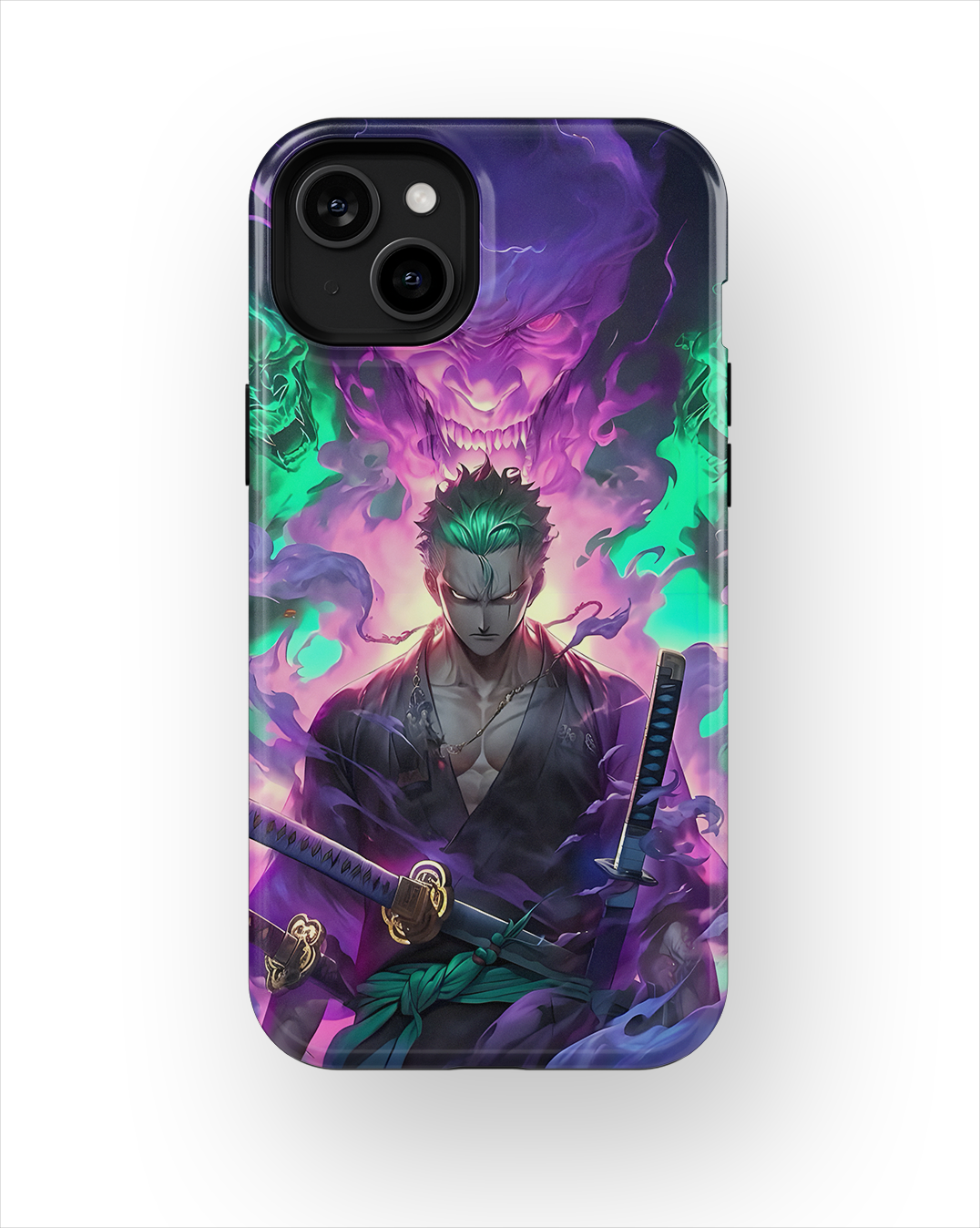 Coque iPhone Roronoa Zoro – Aura Démon Style Neon