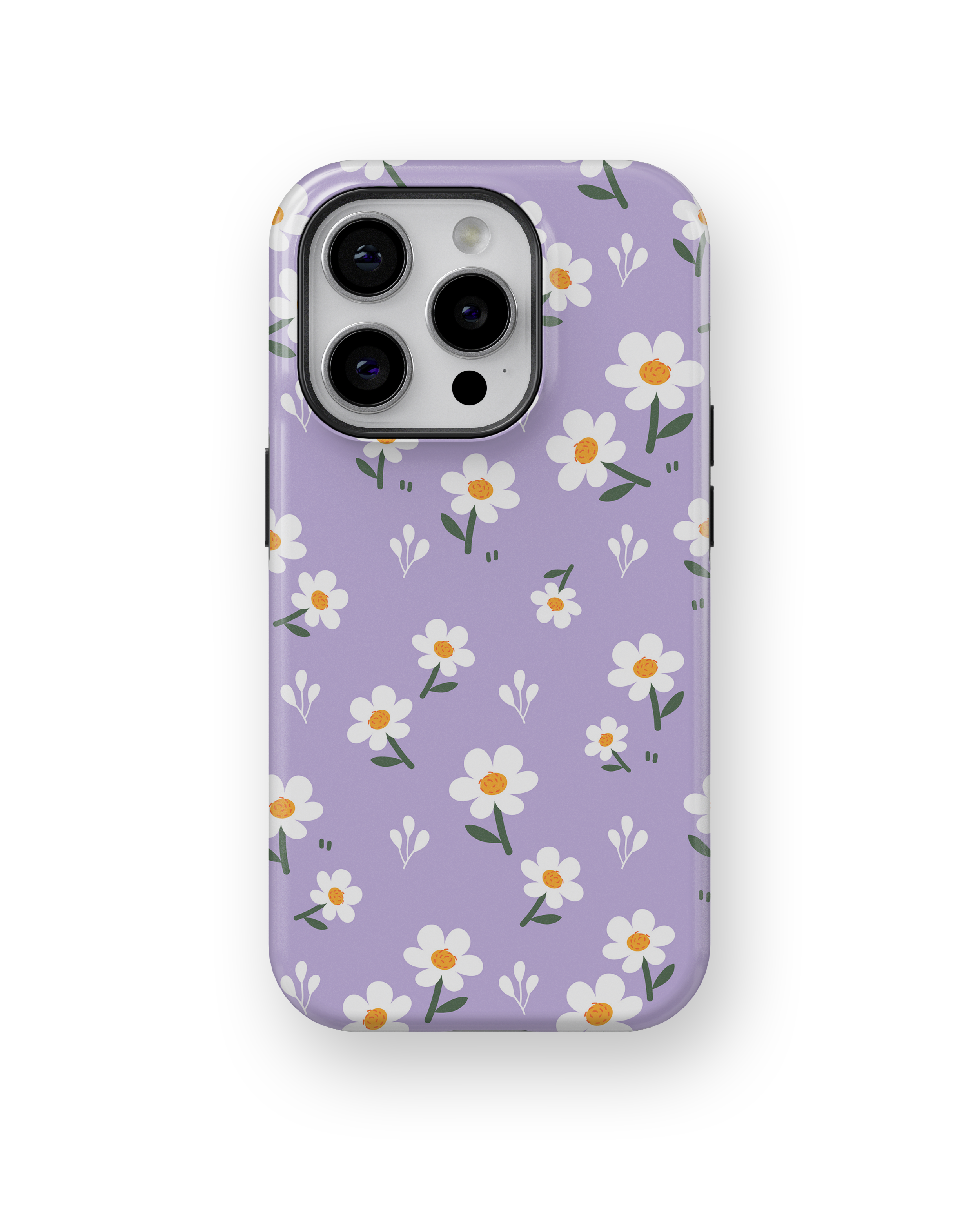 Coque iPhone – Design Marguerites sur Fond Violet