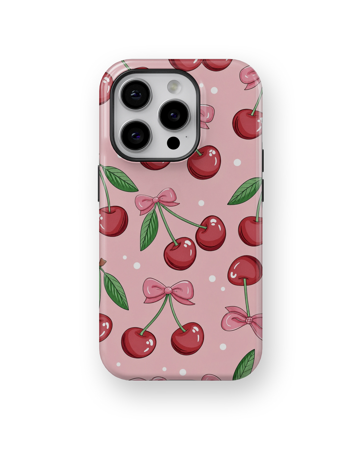 Coque iPhone – Design Cerises & Nœuds