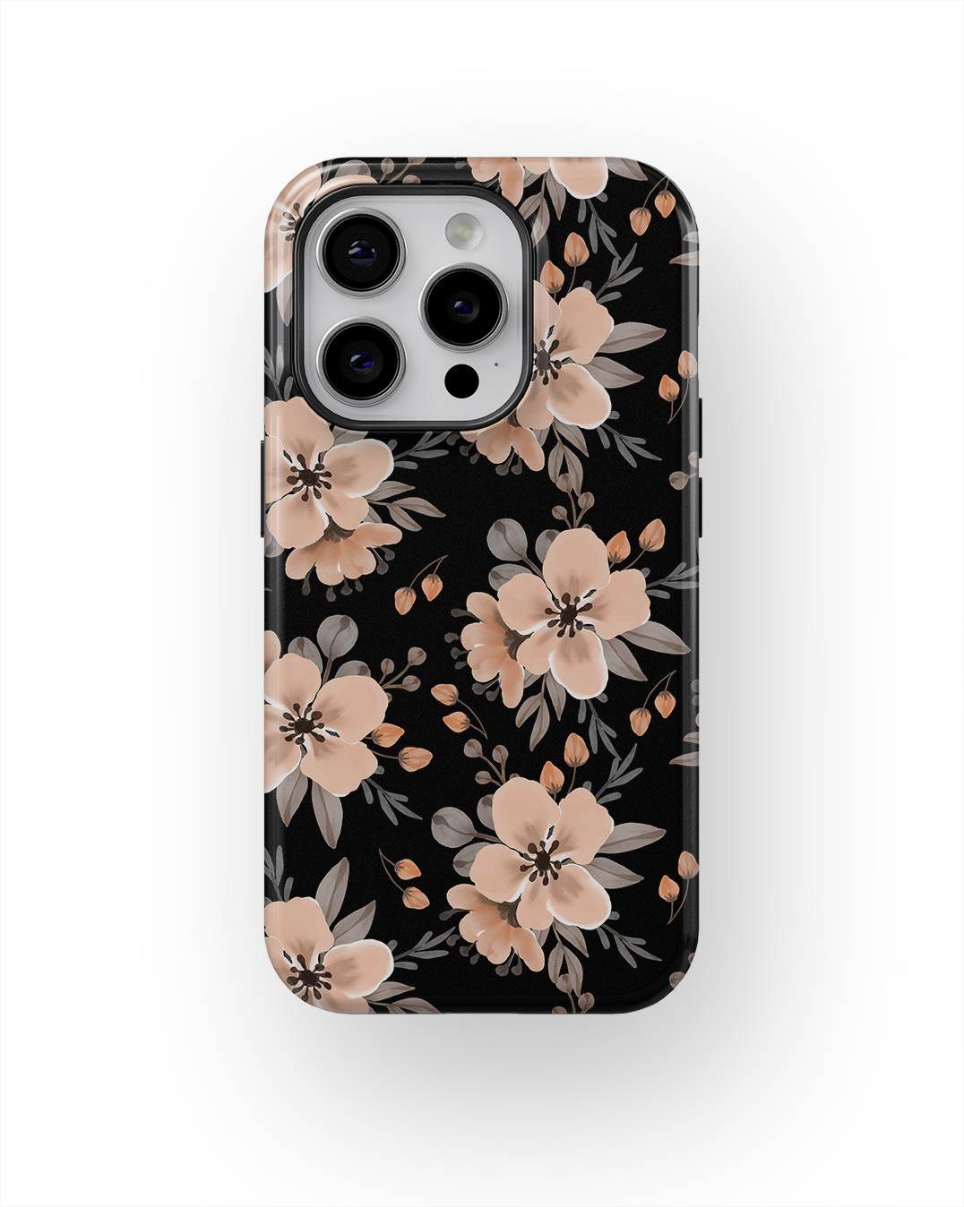 Coque iPhone – Design Floral Élégant Noir & Beige