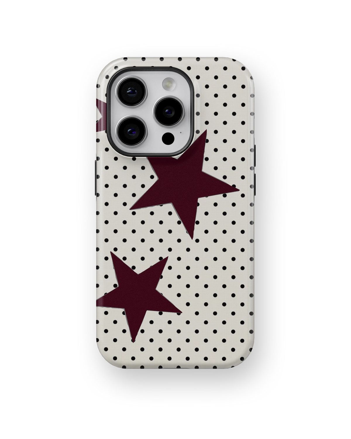 Coque iPhone – Design Pois et Étoiles Bordeaux