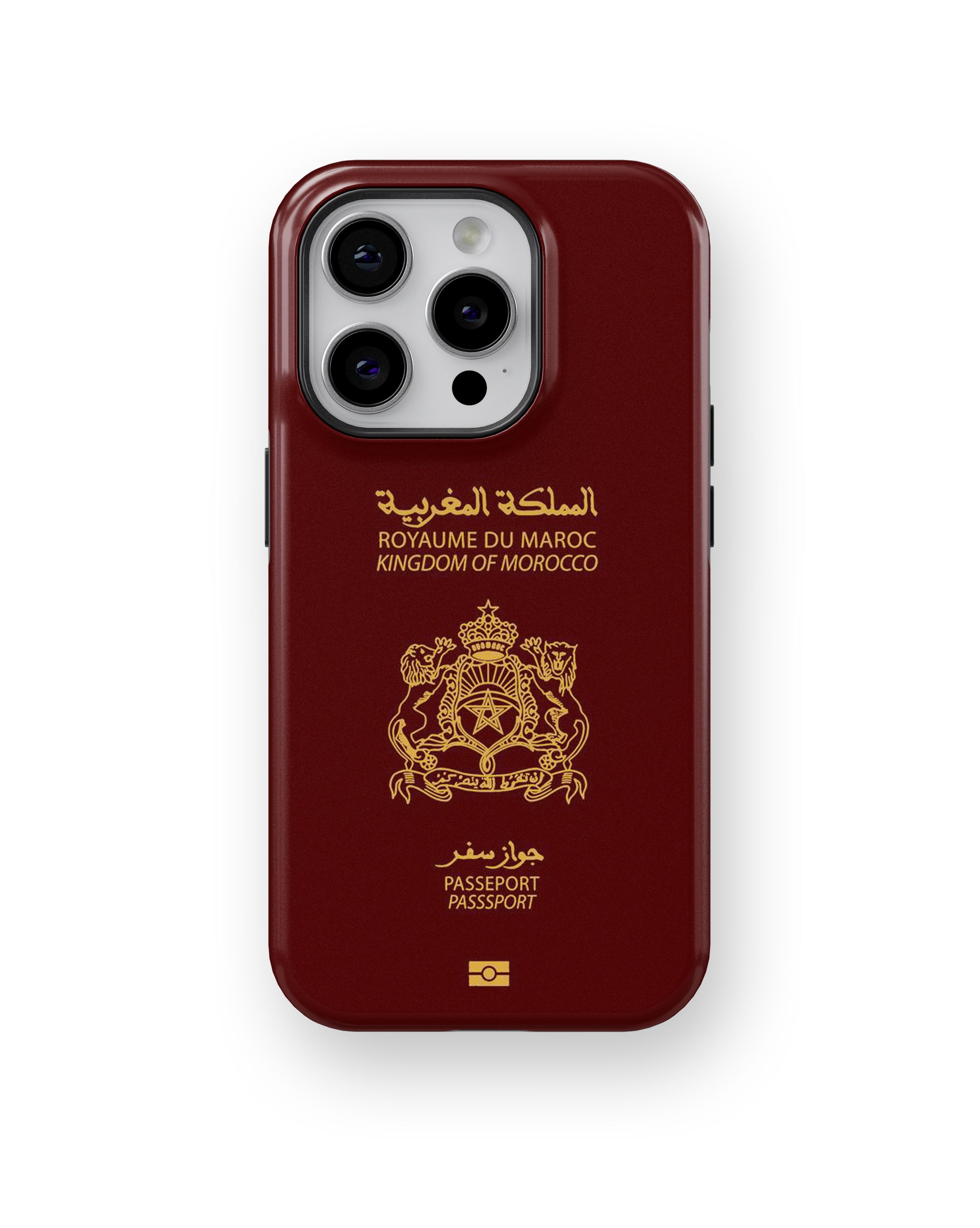 Coque iPhone Personnalisée – Design Passeport Maroc Rouge & Doré