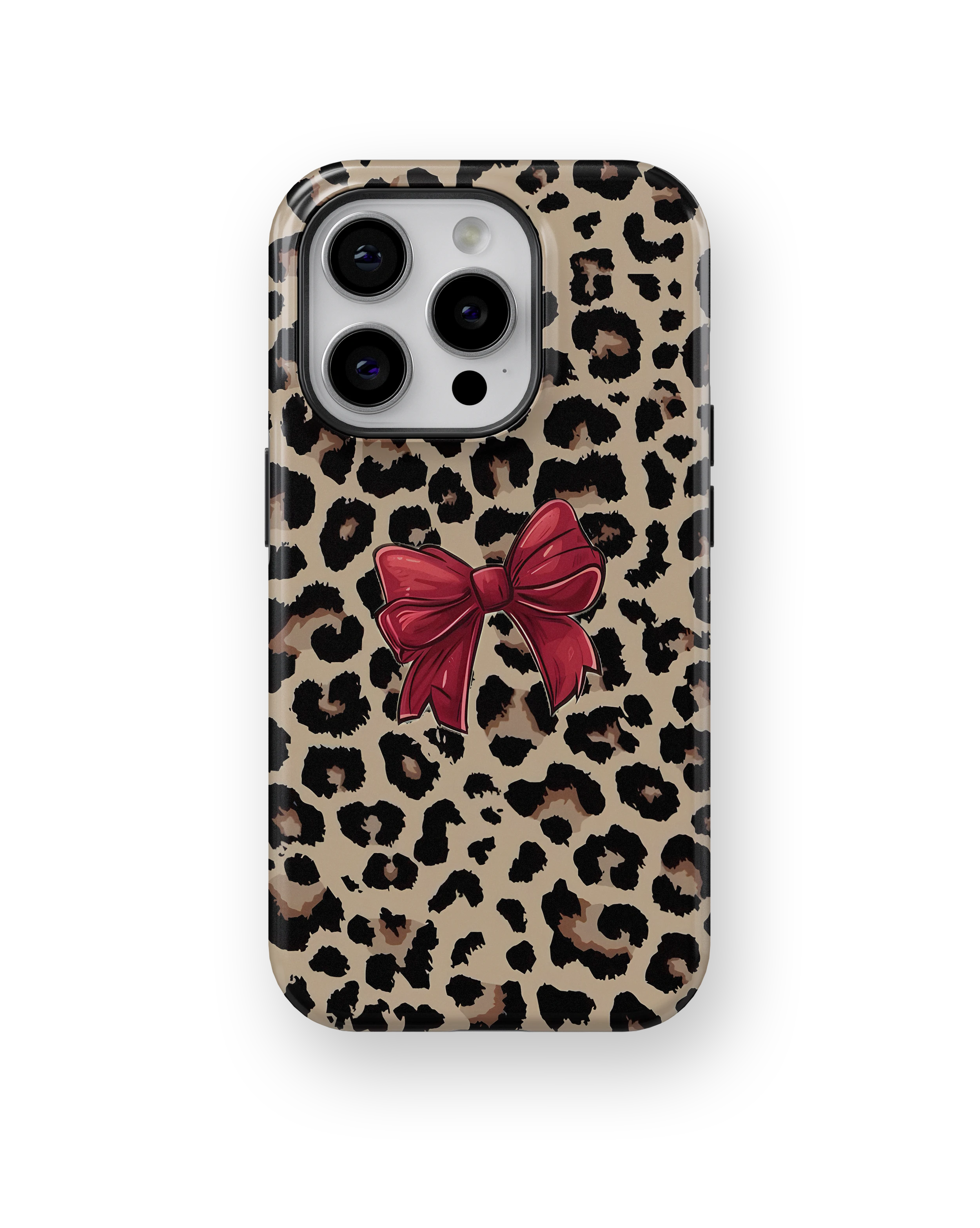 Coque iPhone – Léopard Chic avec Nœud Rouge