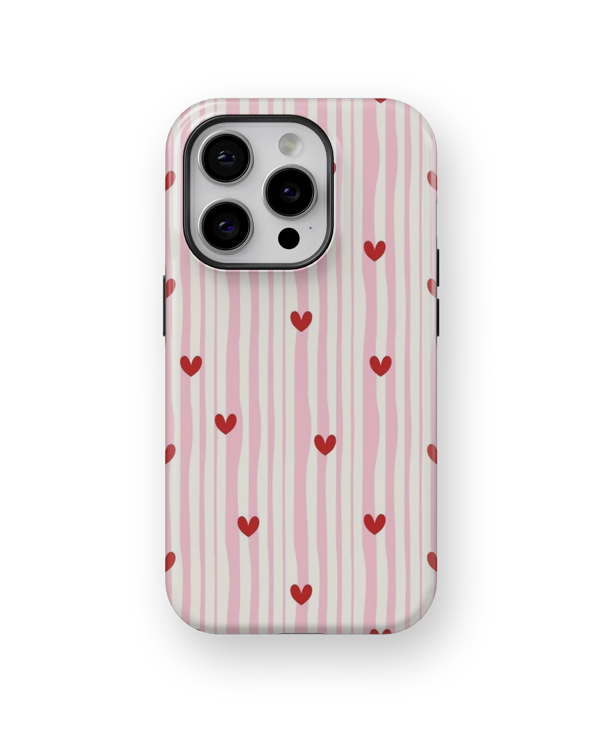 Coque iPhone – Design Rayures Cœurs Pastel