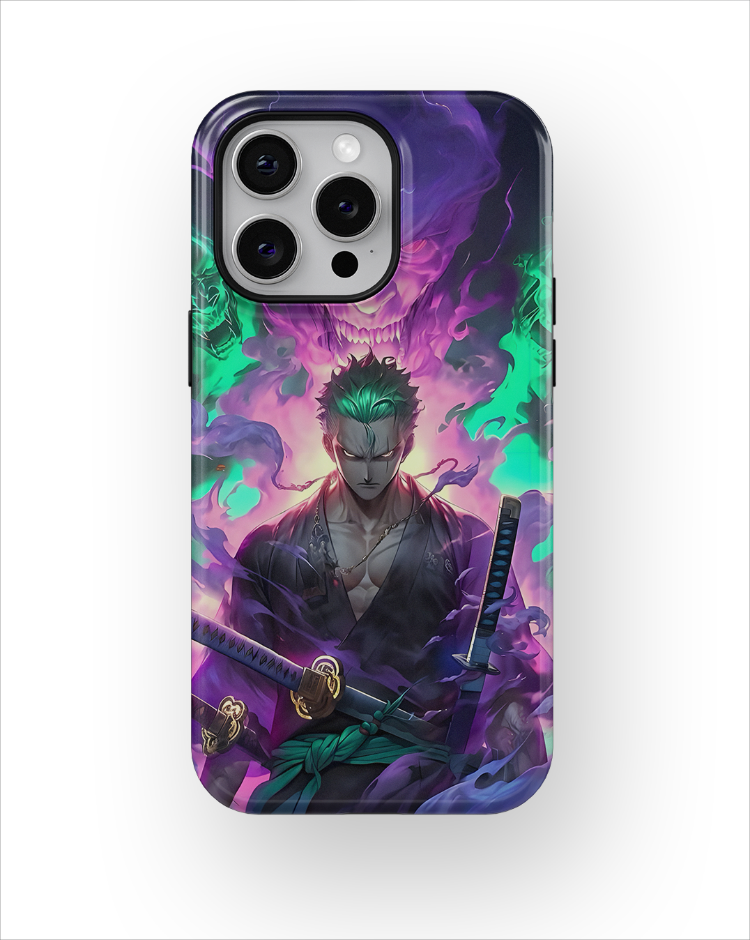 Coque iPhone Roronoa Zoro – Aura Démon Style Neon