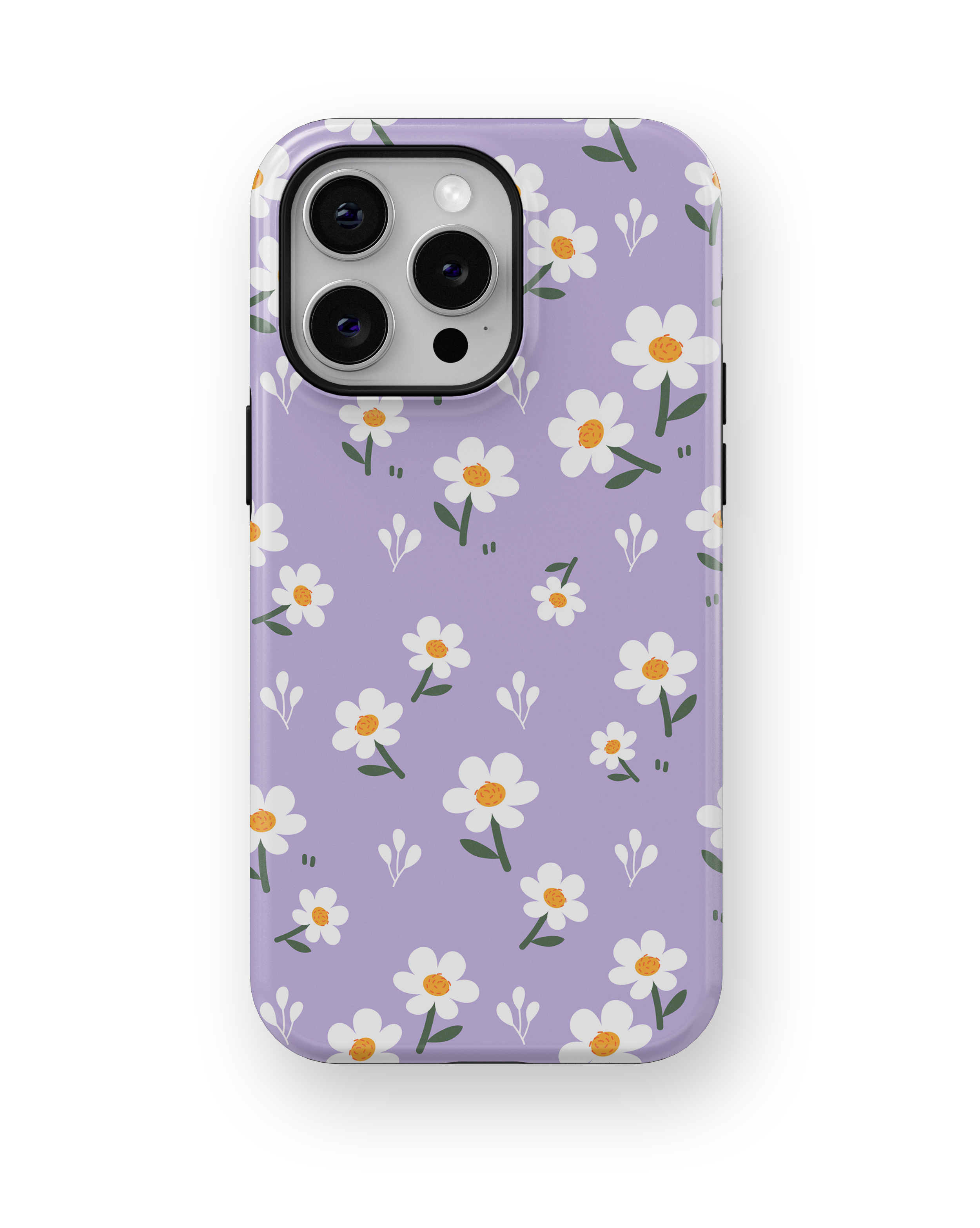 Coque iPhone – Design Marguerites sur Fond Violet
