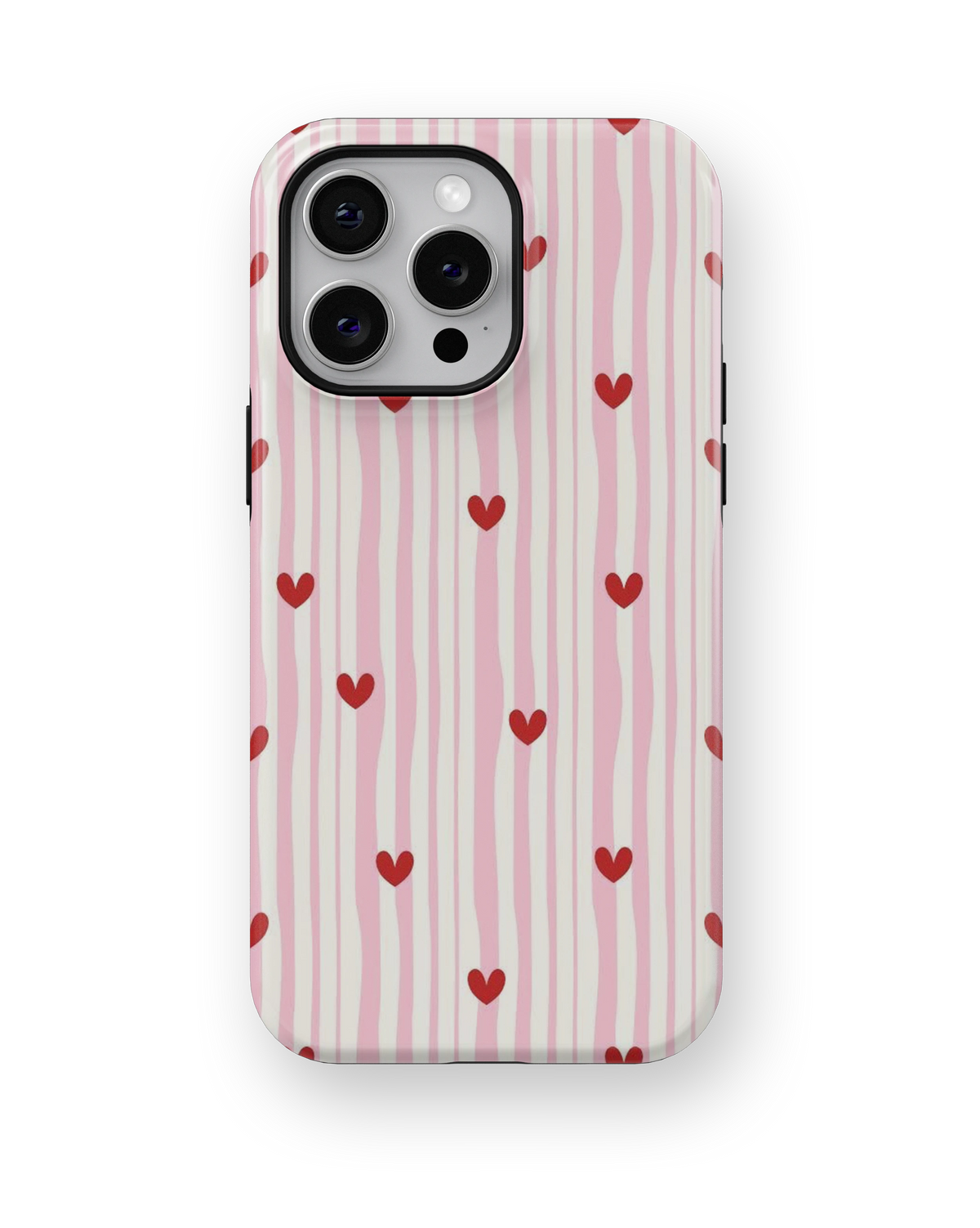 Coque iPhone – Design Rayures Cœurs Pastel