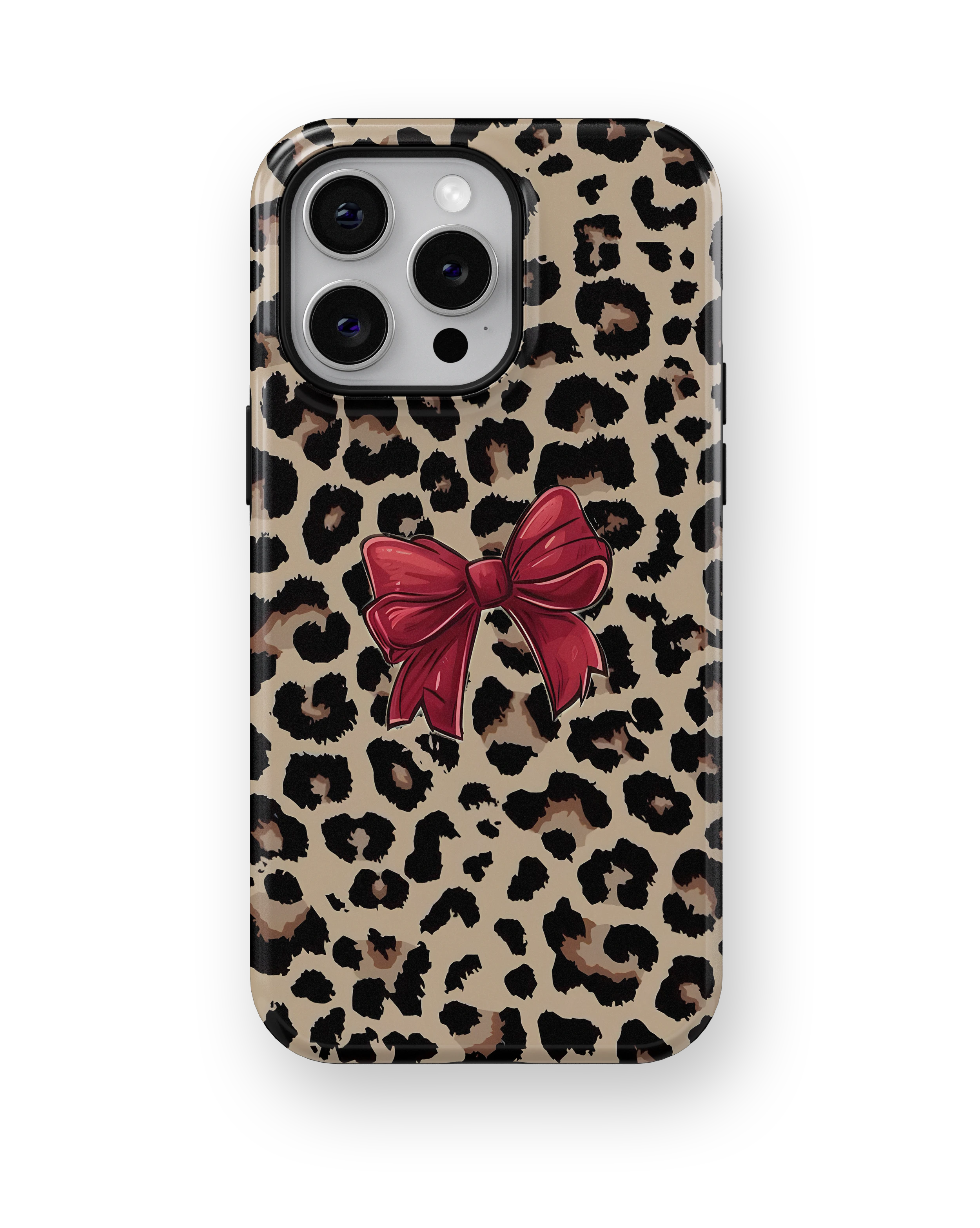 Coque iPhone – Léopard Chic avec Nœud Rouge
