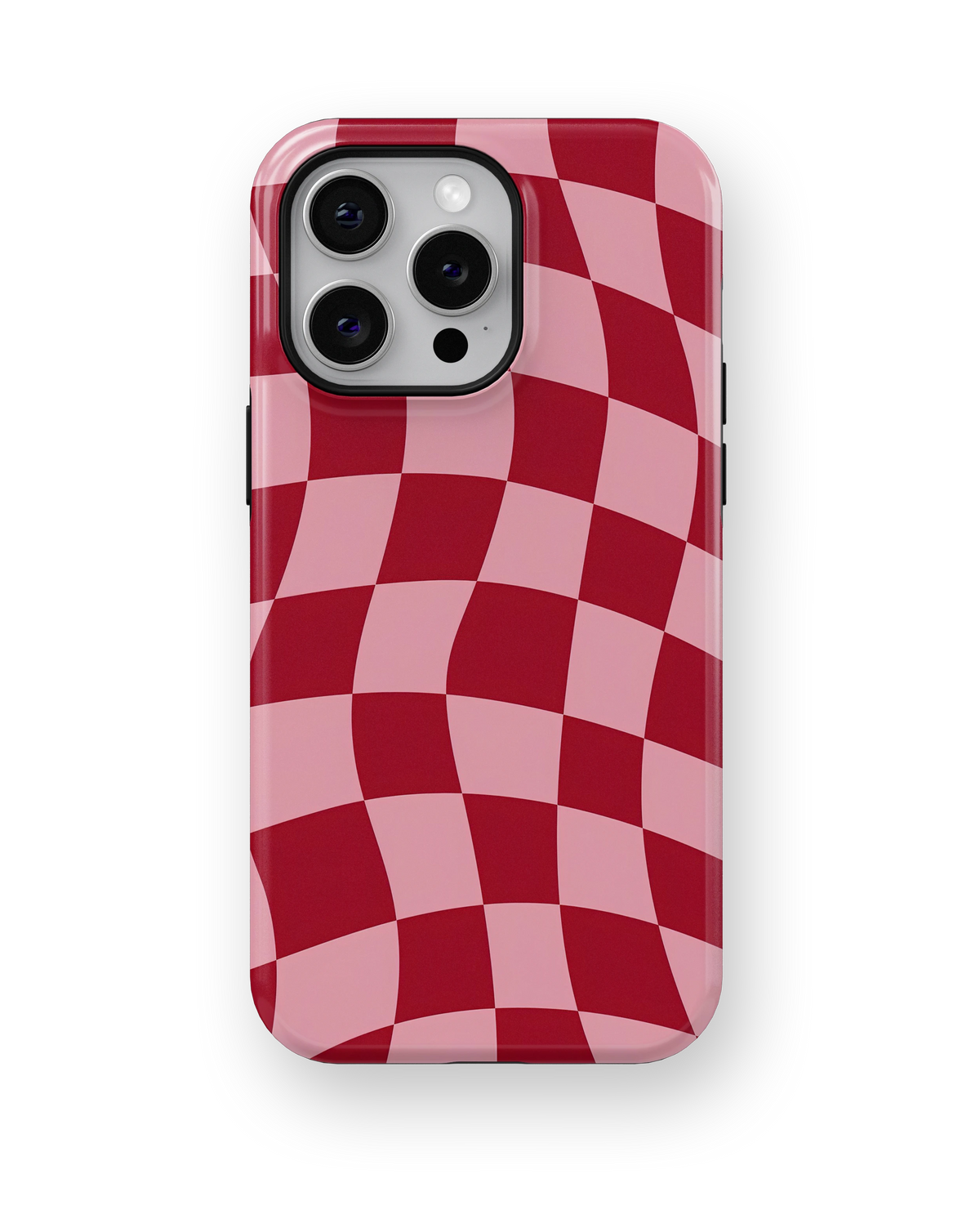 Coque iPhone – Design Damier Rouge & Rose