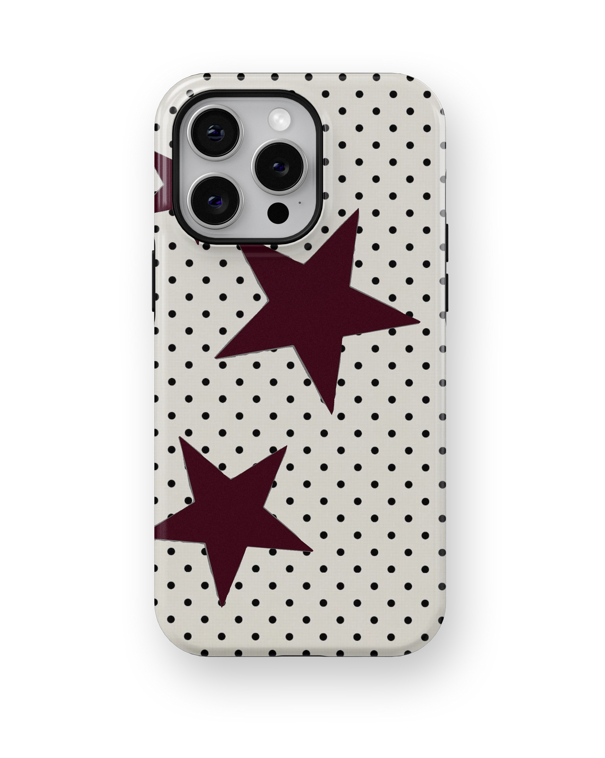 Coque iPhone – Design Pois et Étoiles Bordeaux