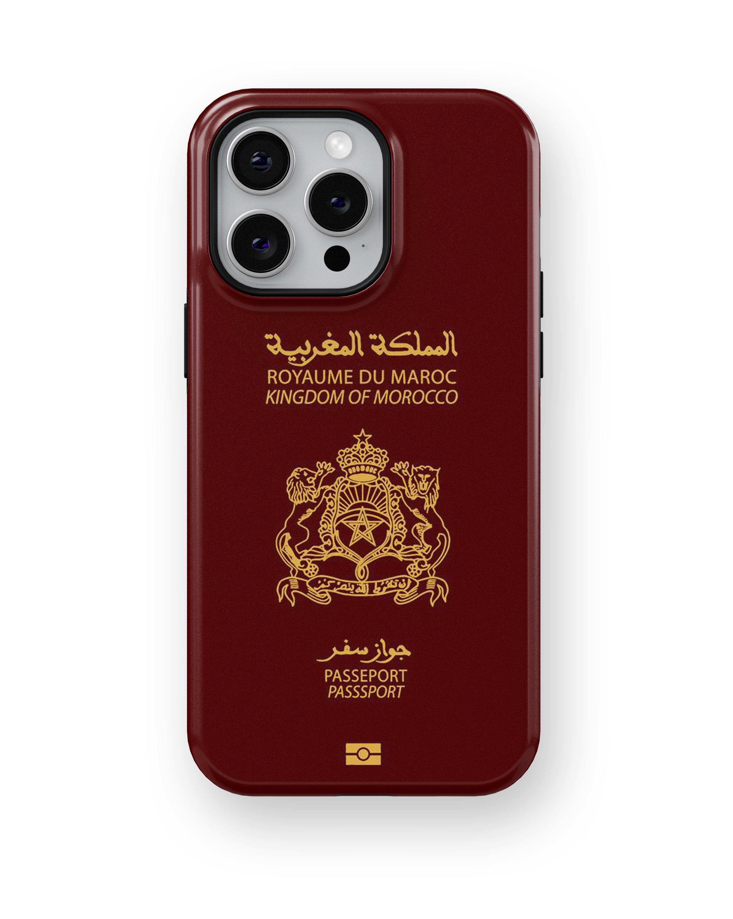 Coque iPhone Personnalisée – Design Passeport Maroc Rouge & Doré