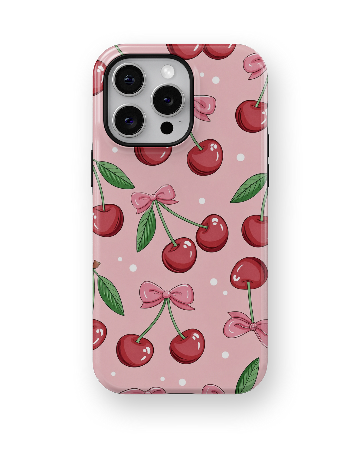 Coque iPhone – Design Cerises & Nœuds