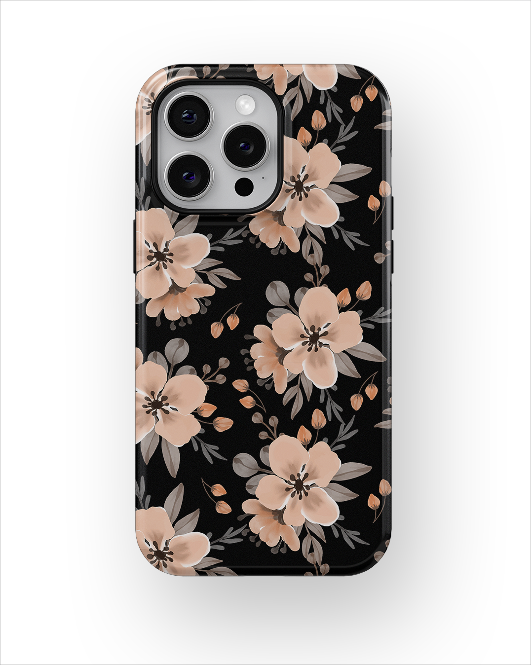 Coque iPhone – Design Floral Élégant Noir & Beige