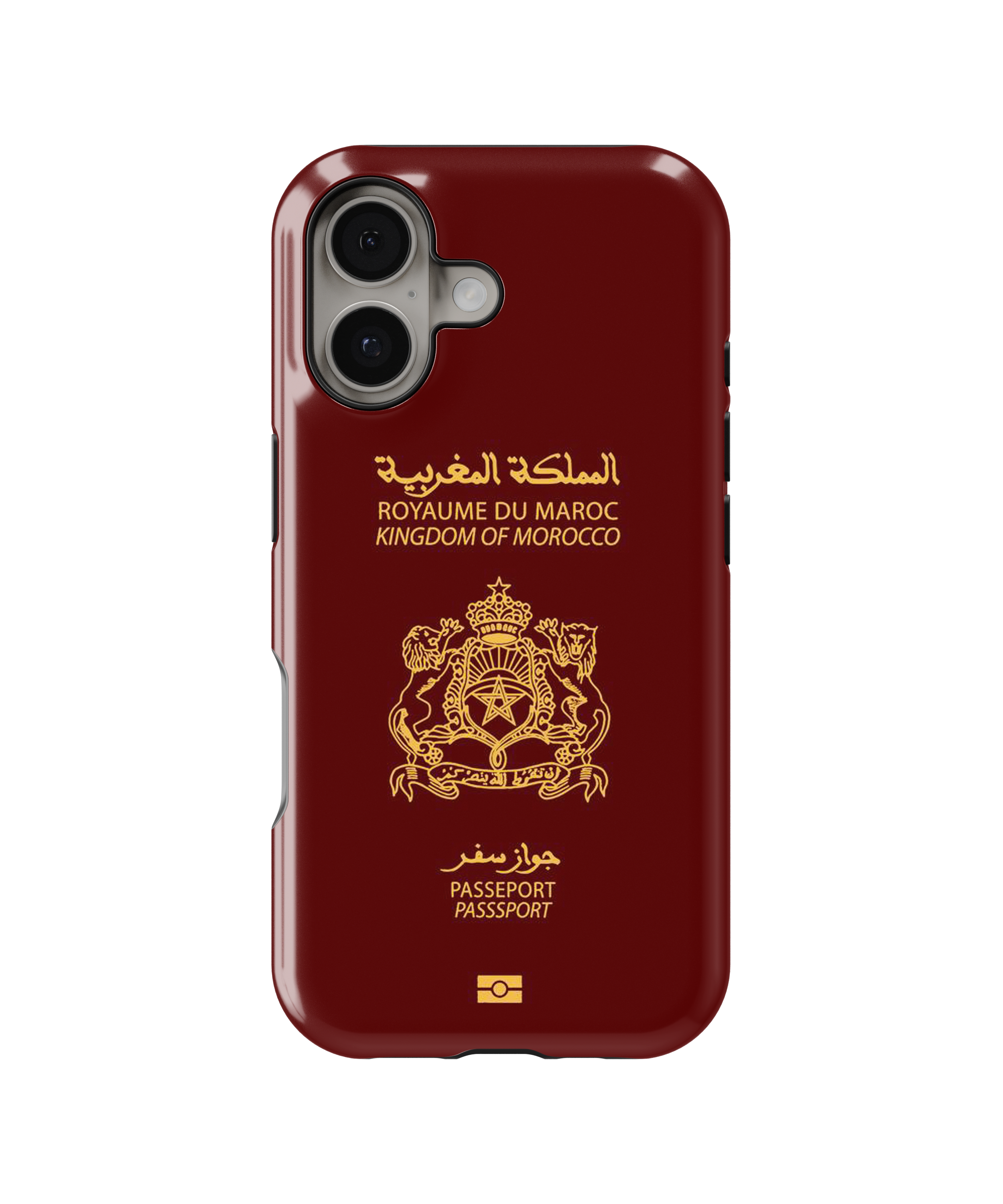 Coque iPhone Personnalisée – Design Passeport Maroc Rouge & Doré