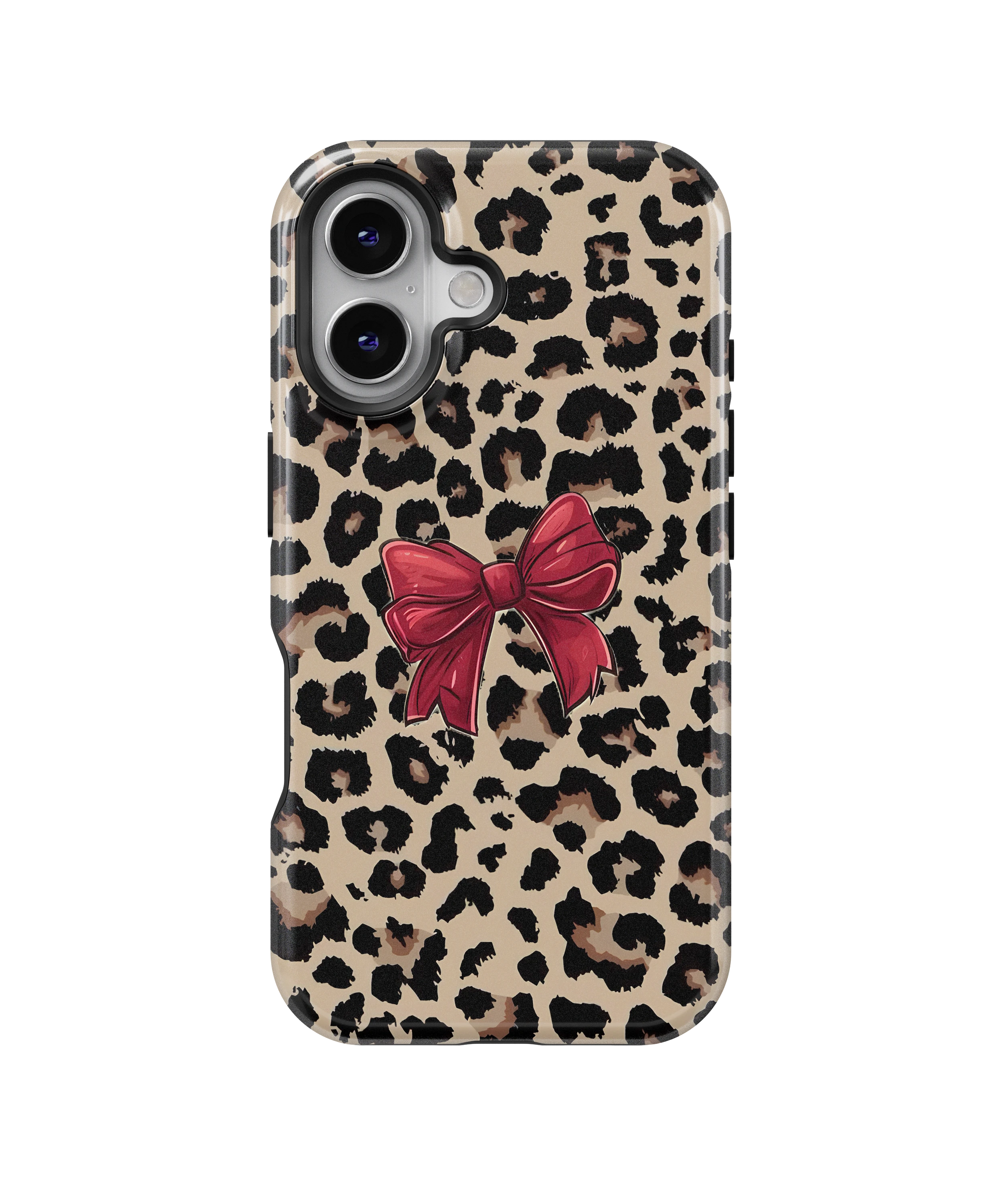 Coque iPhone – Léopard Chic avec Nœud Rouge