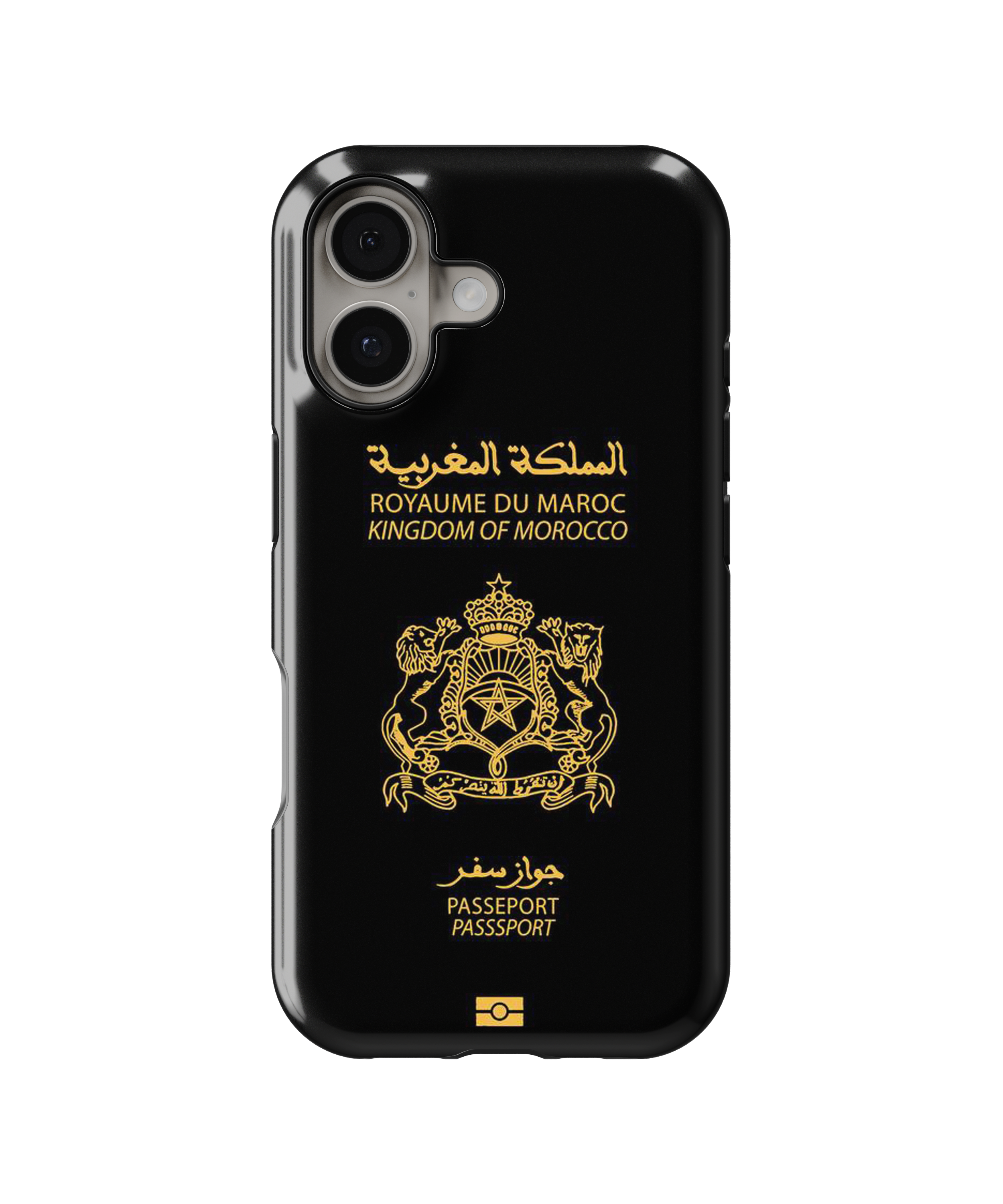 Coque iPhone Personnalisée – Design Passeport Maroc Noir & Doré
