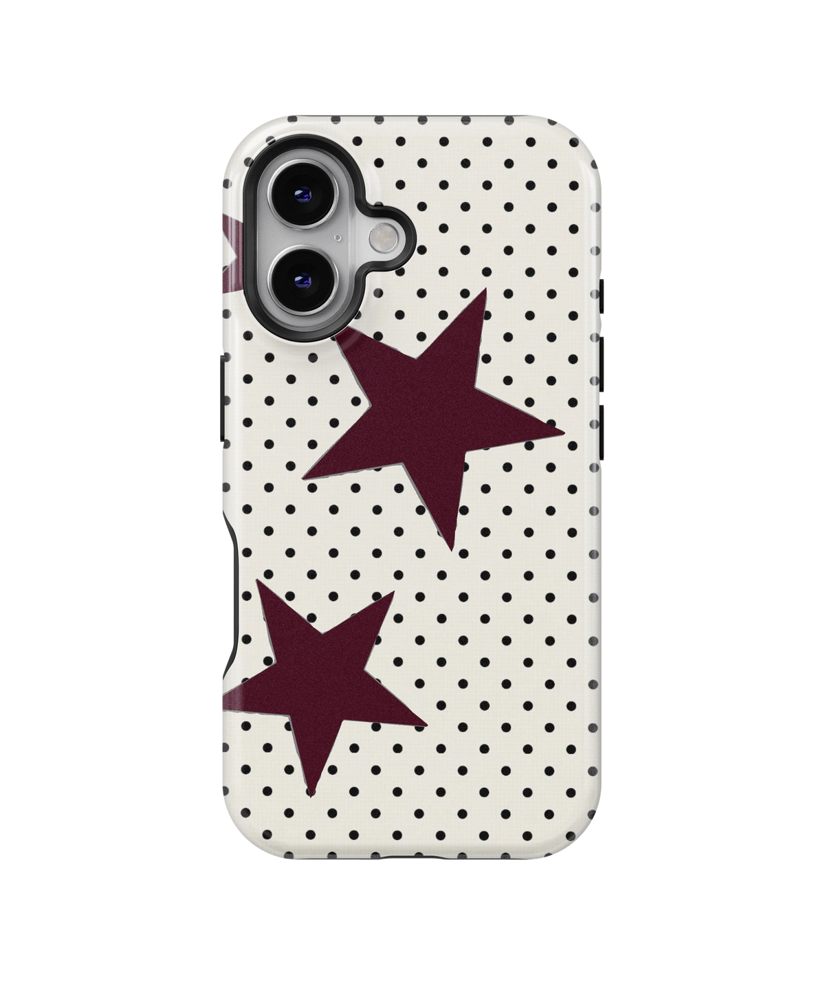 Coque iPhone – Design Pois et Étoiles Bordeaux