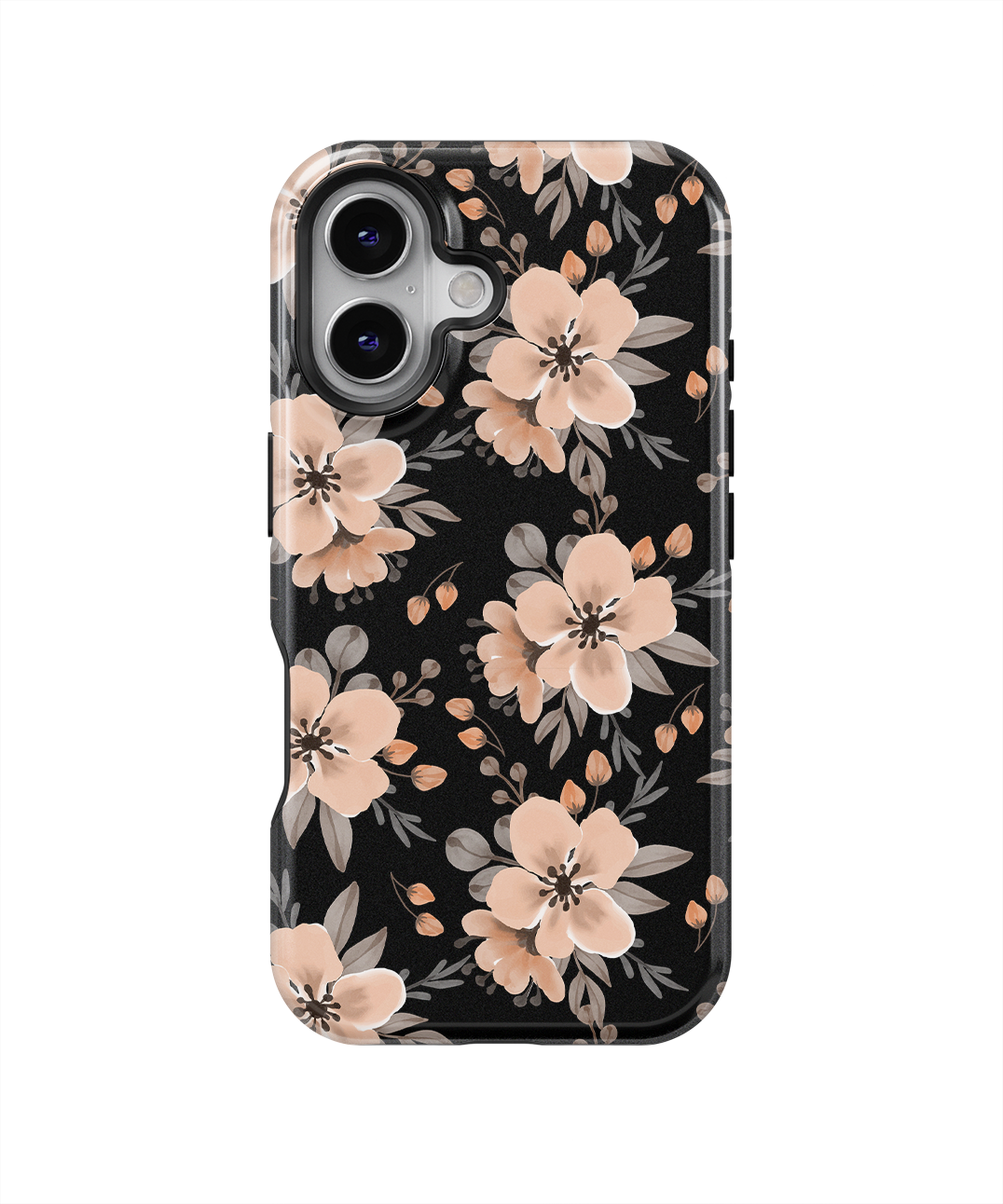 Coque iPhone – Design Floral Élégant Noir & Beige