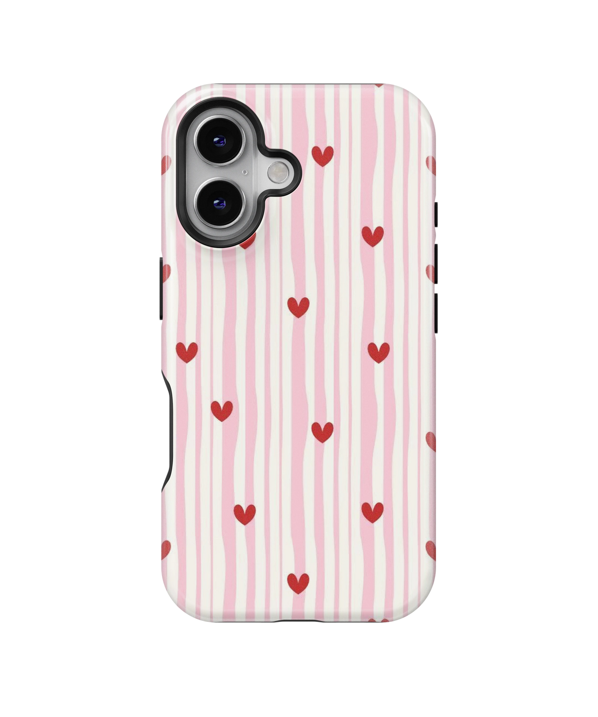 Coque iPhone – Design Rayures Cœurs Pastel