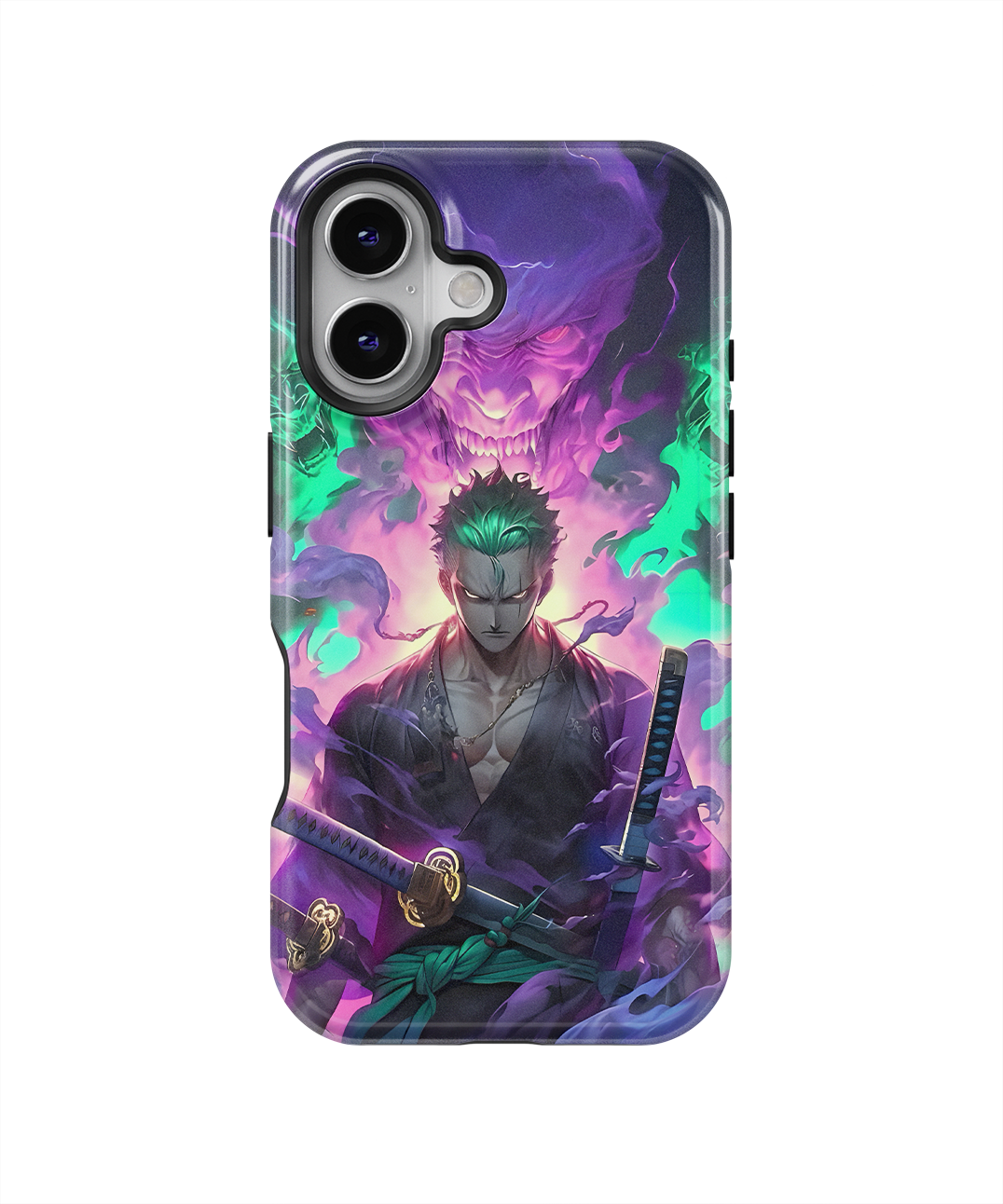 Coque iPhone Roronoa Zoro – Aura Démon Style Neon