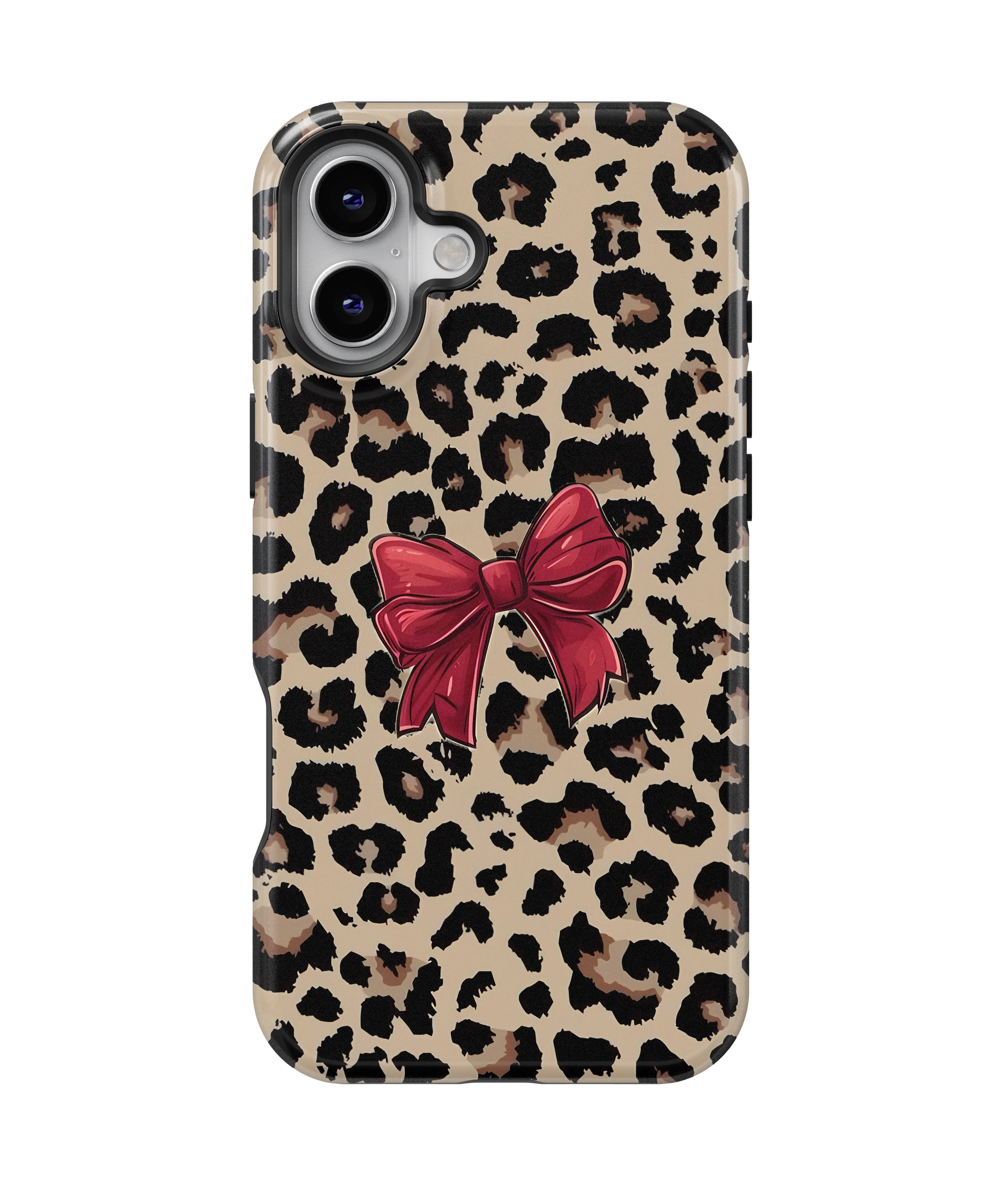 Coque iPhone – Léopard Chic avec Nœud Rouge