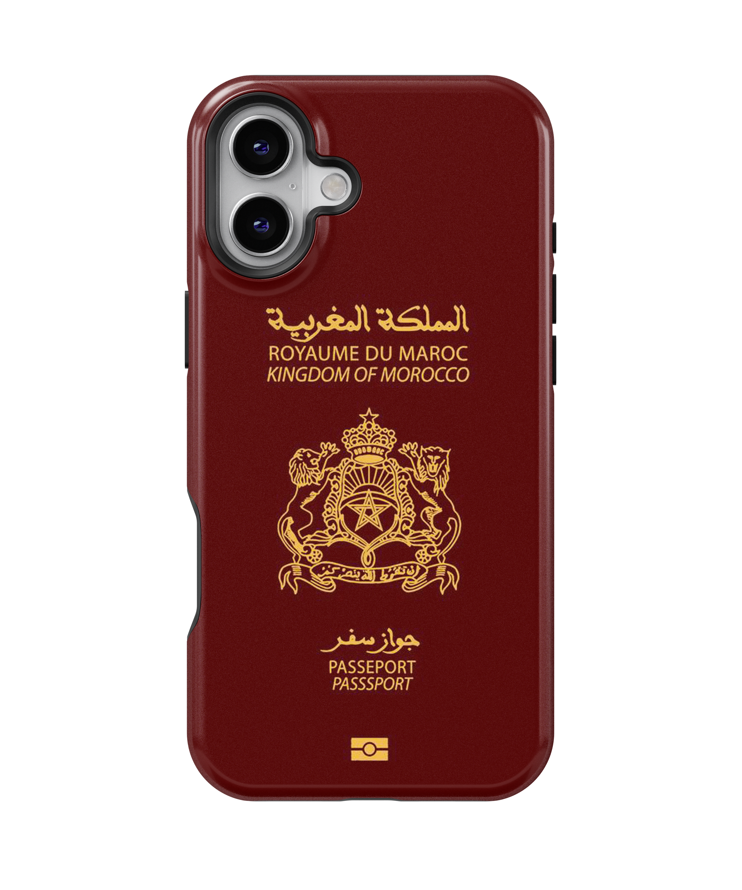 Coque iPhone Personnalisée – Design Passeport Maroc Rouge & Doré
