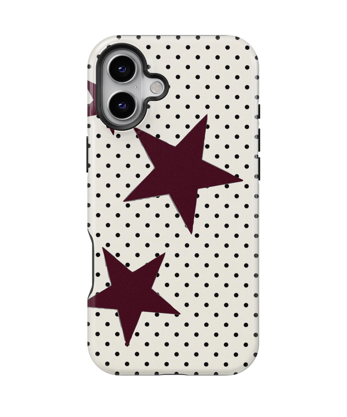 Coque iPhone – Design Pois et Étoiles Bordeaux