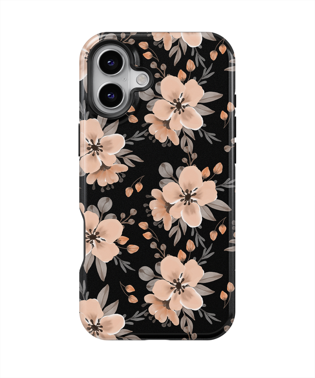 Coque iPhone – Design Floral Élégant Noir & Beige