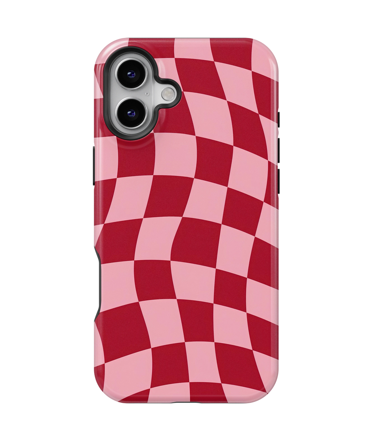 Coque iPhone – Design Damier Rouge & Rose