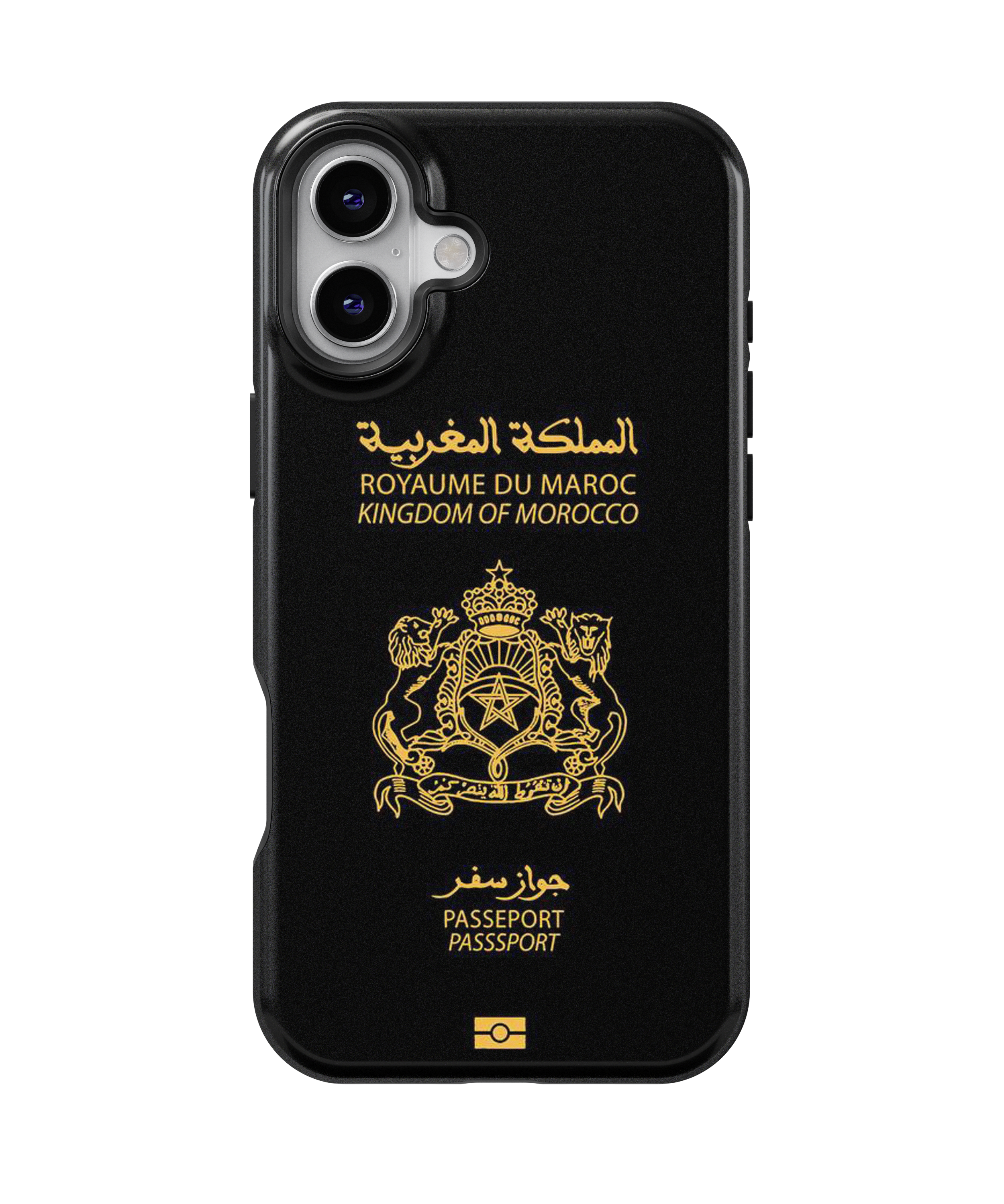 Coque iPhone Personnalisée – Design Passeport Maroc Noir & Doré