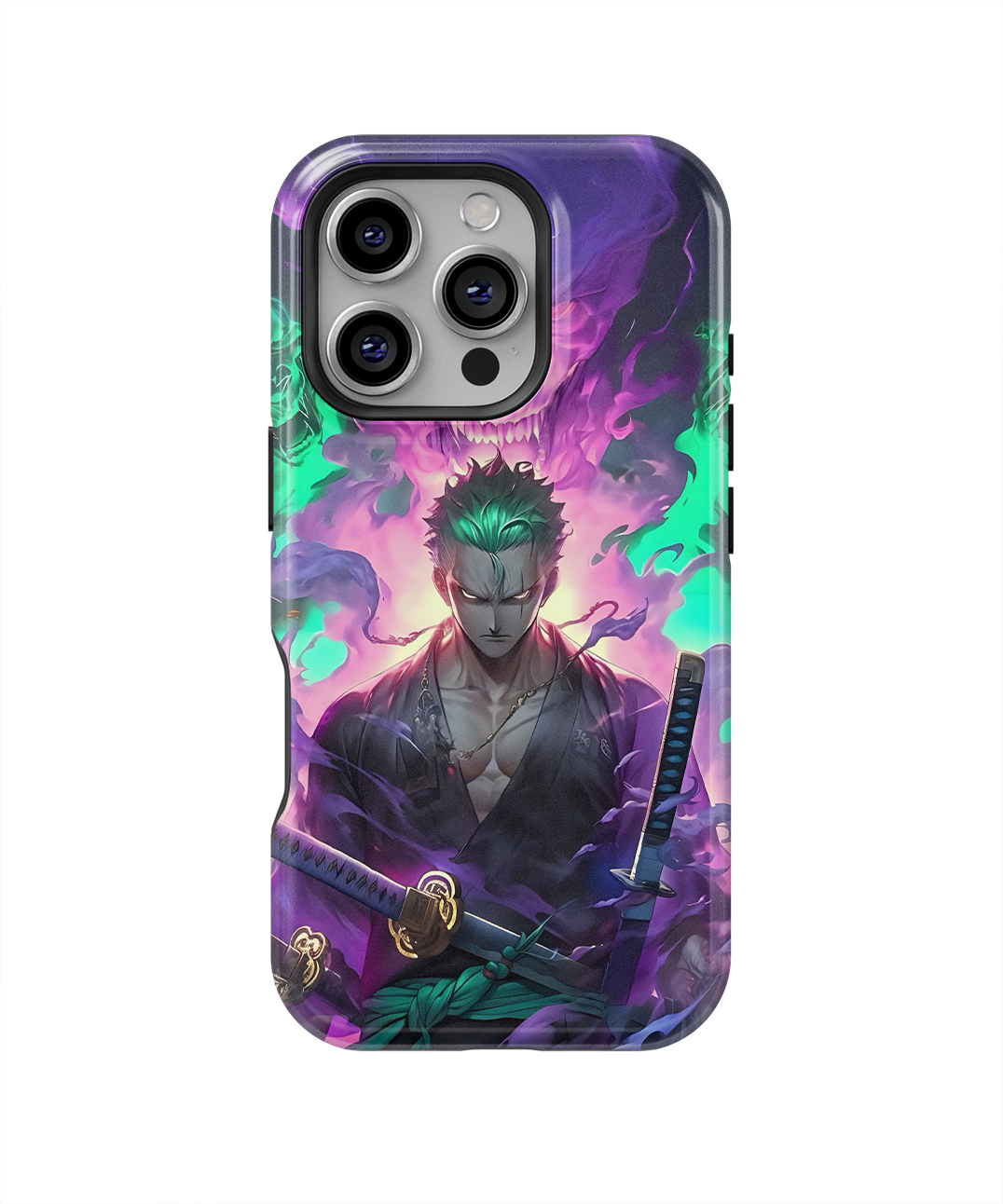 Coque iPhone Roronoa Zoro – Aura Démon Style Neon