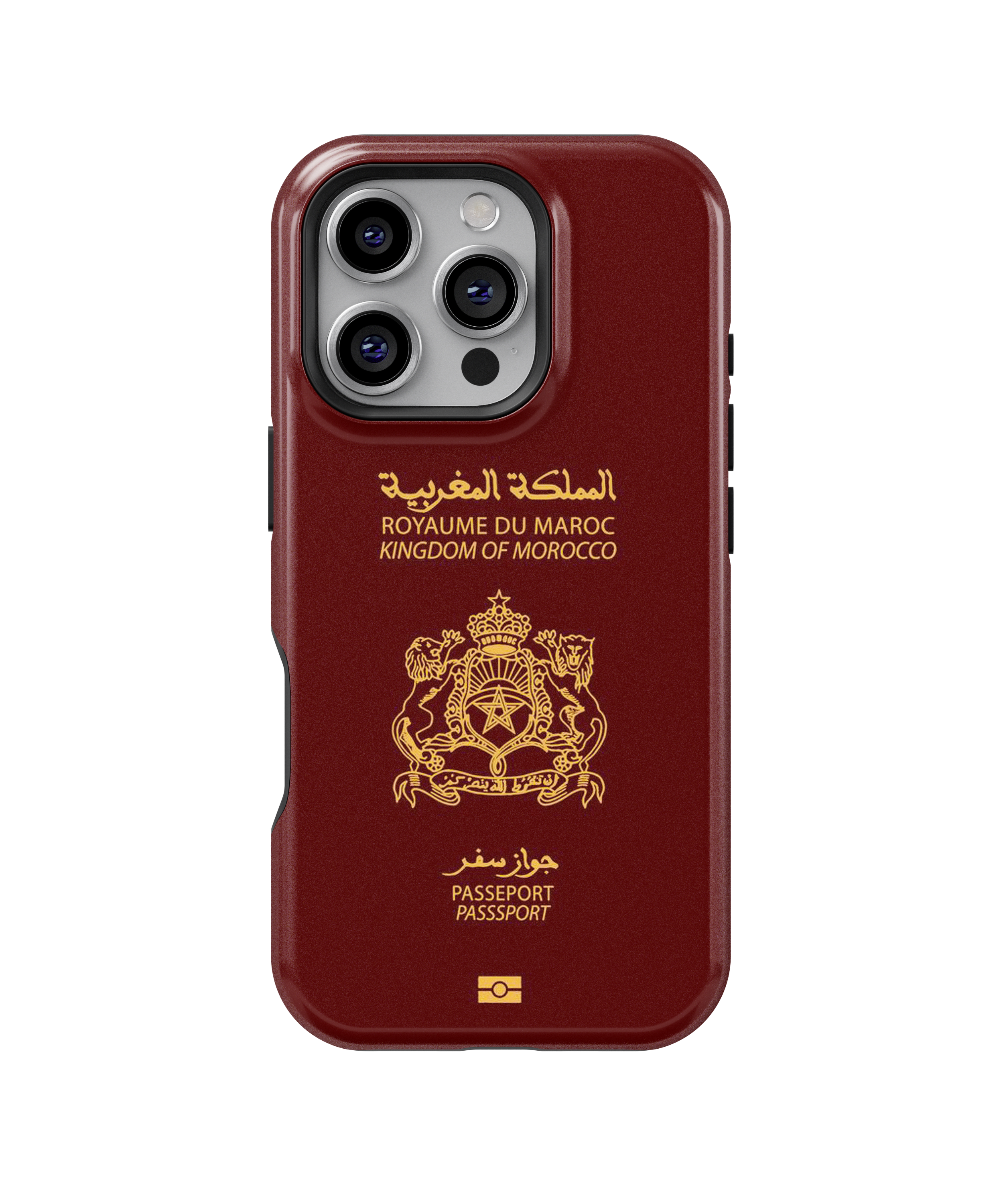 Coque iPhone Personnalisée – Design Passeport Maroc Rouge & Doré