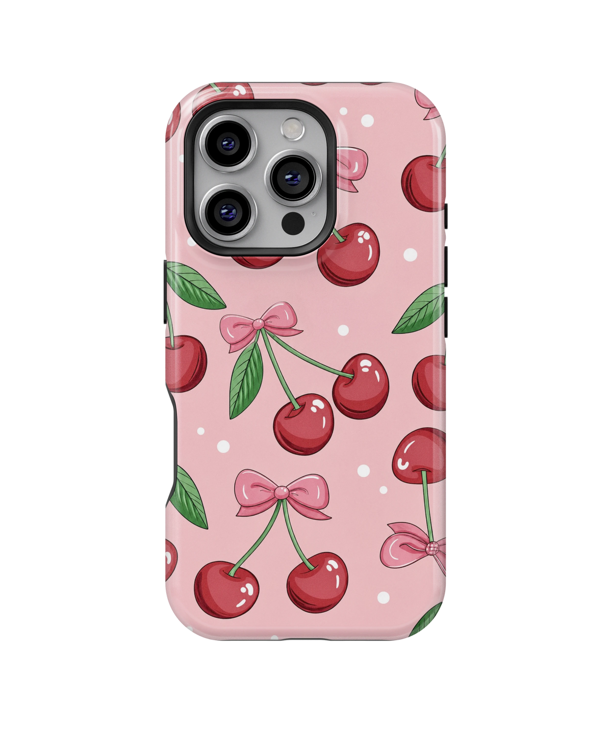 Coque iPhone – Design Cerises & Nœuds