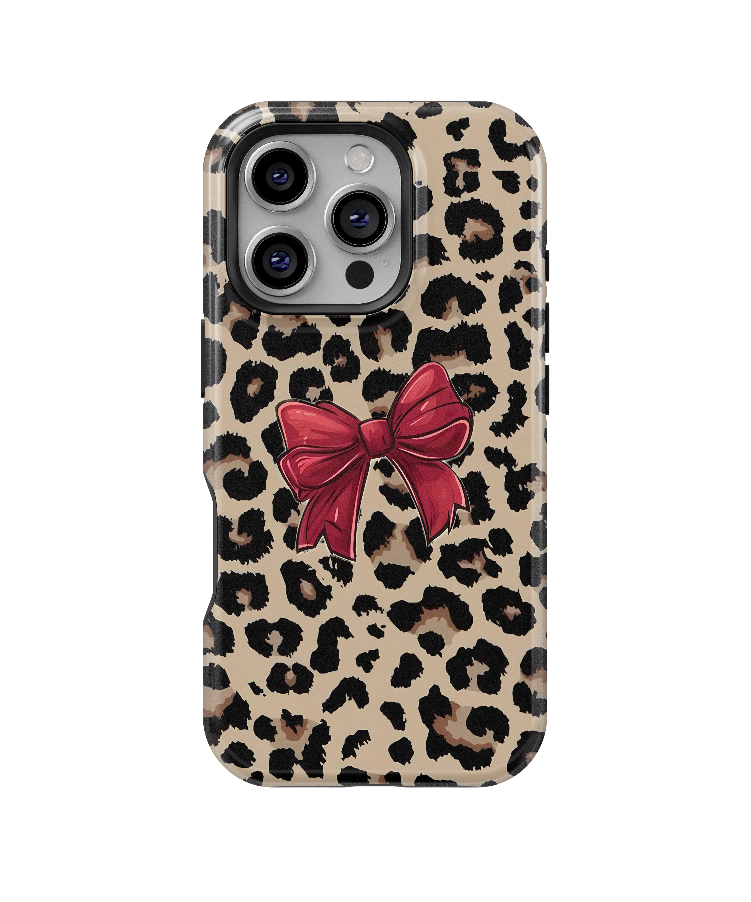 Coque iPhone – Léopard Chic avec Nœud Rouge