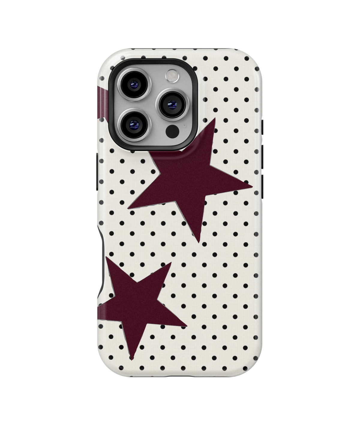 Coque iPhone – Design Pois et Étoiles Bordeaux