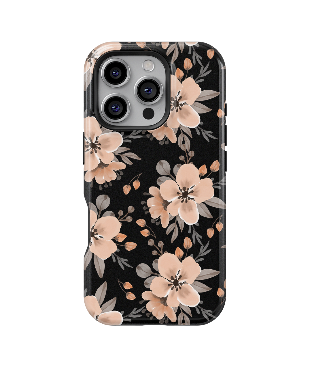 Coque iPhone – Design Floral Élégant Noir & Beige