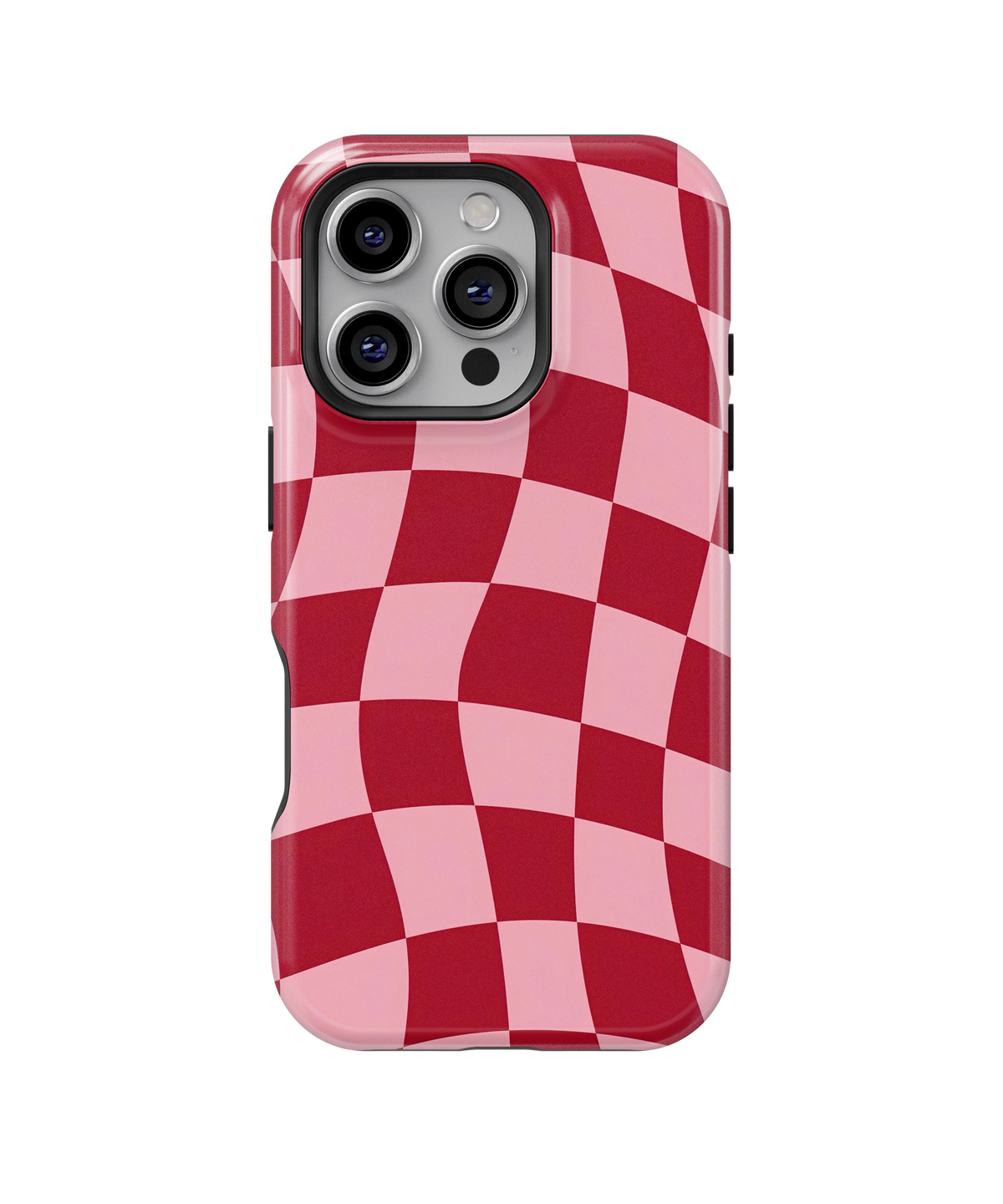 Coque iPhone – Design Damier Rouge & Rose
