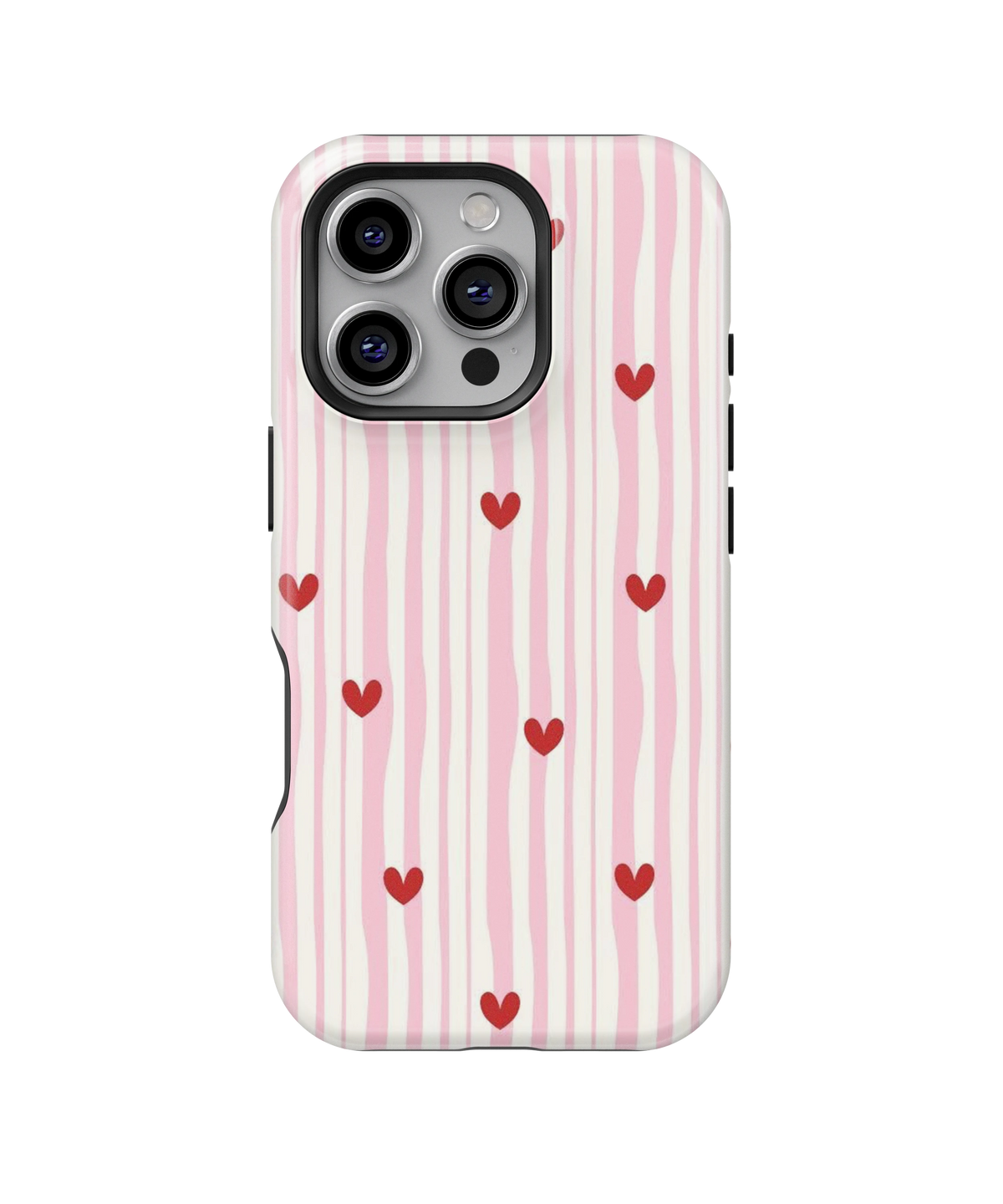 Coque iPhone – Design Rayures Cœurs Pastel