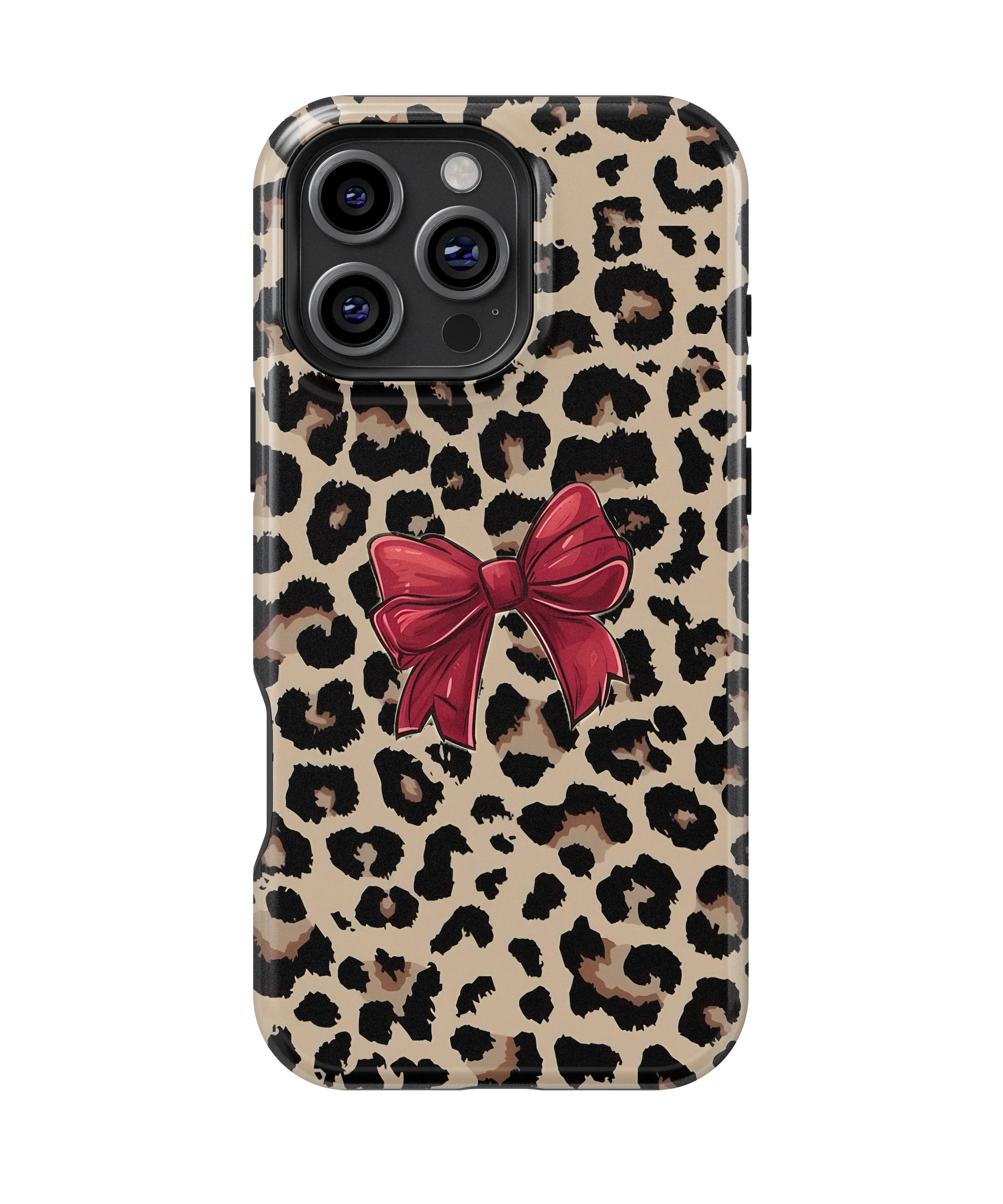 Coque iPhone – Léopard Chic avec Nœud Rouge