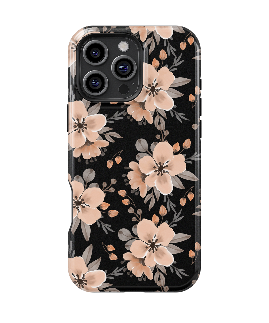 Coque iPhone – Design Floral Élégant Noir & Beige