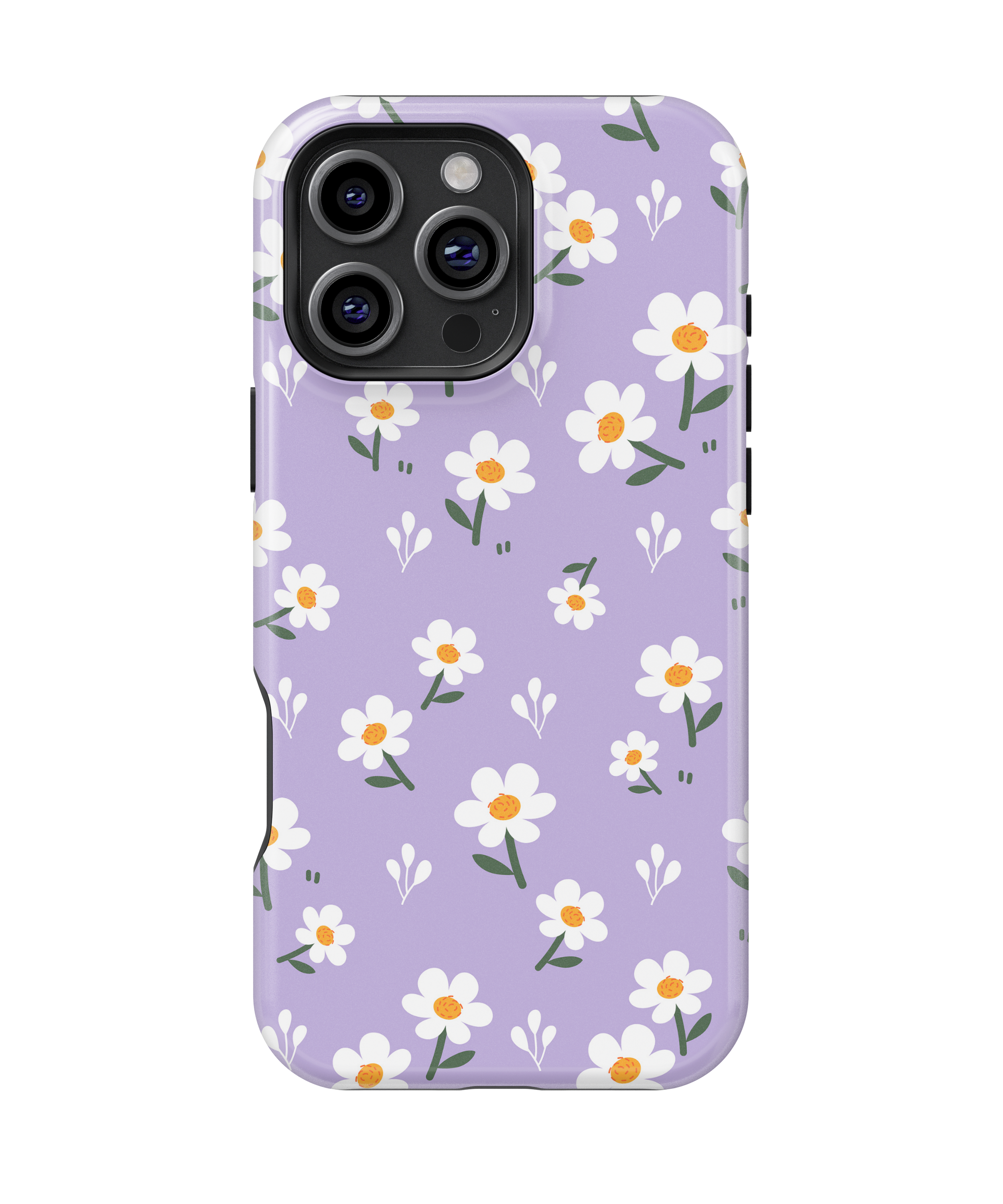 Coque iPhone – Design Marguerites sur Fond Violet
