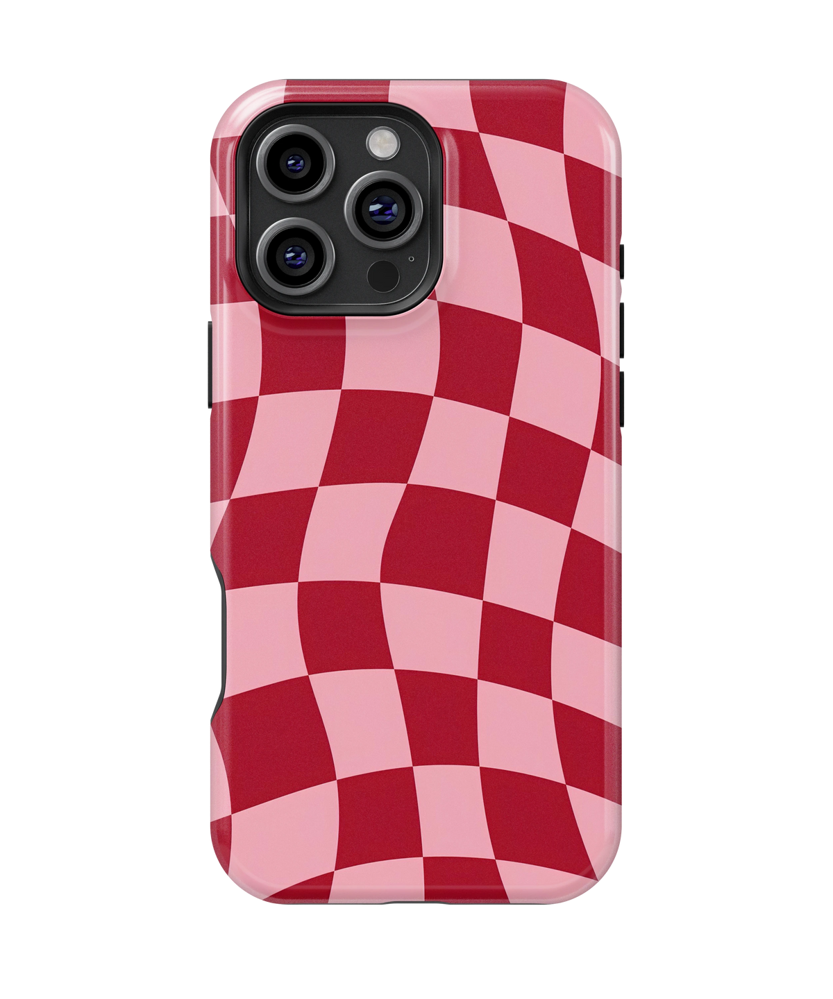 Coque iPhone – Design Damier Rouge & Rose