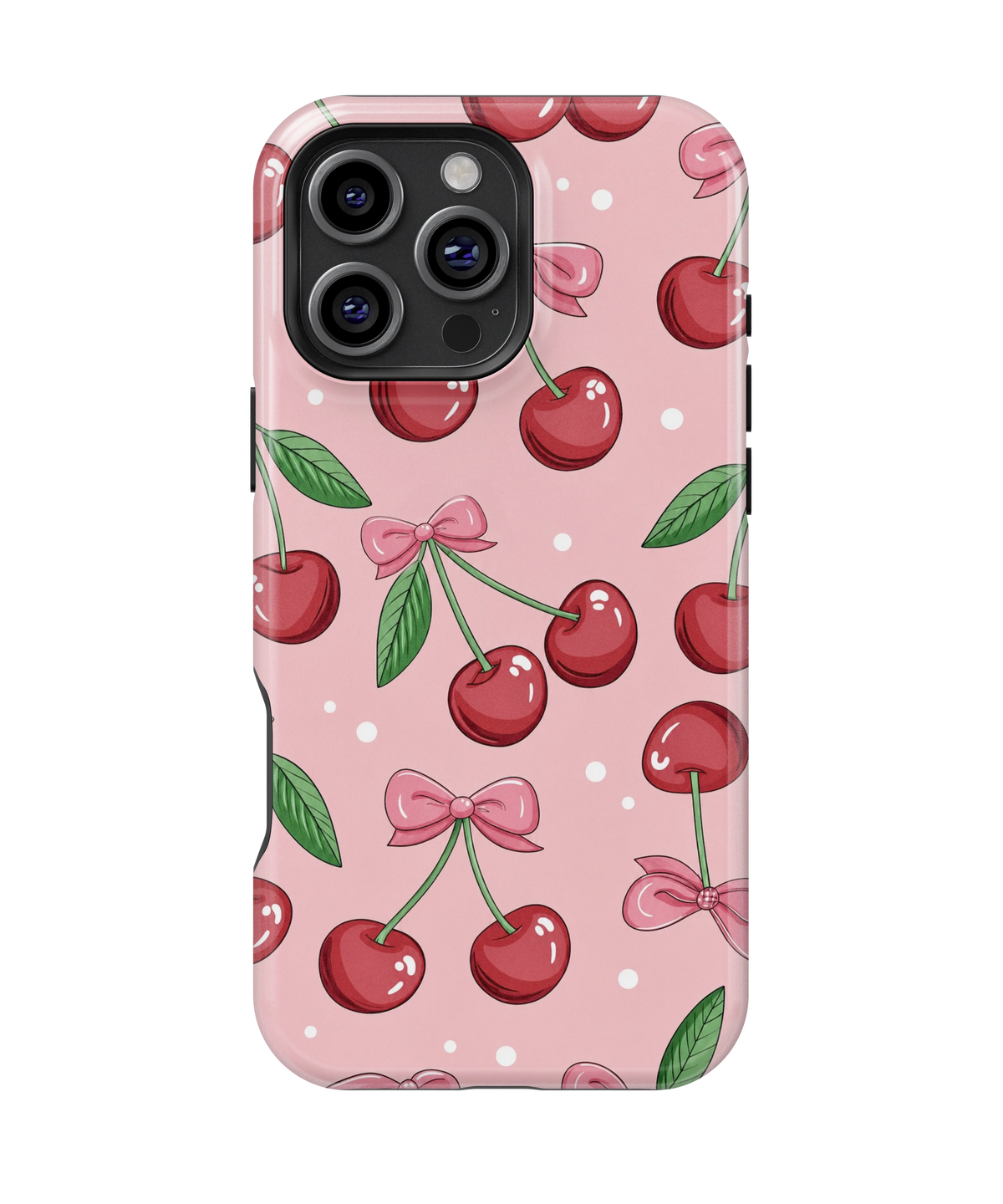 Coque iPhone – Design Cerises & Nœuds