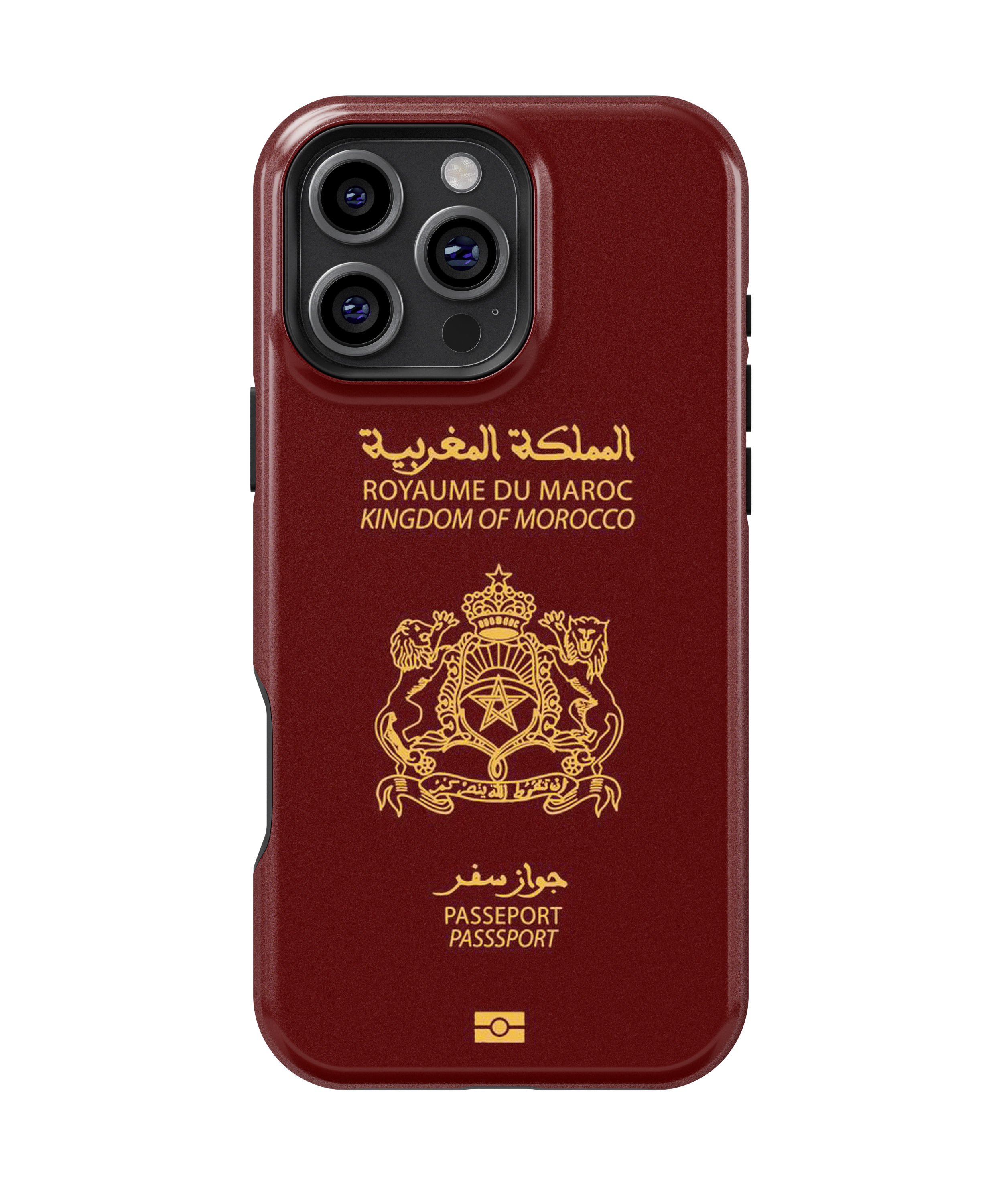 Coque iPhone Personnalisée – Design Passeport Maroc Rouge & Doré