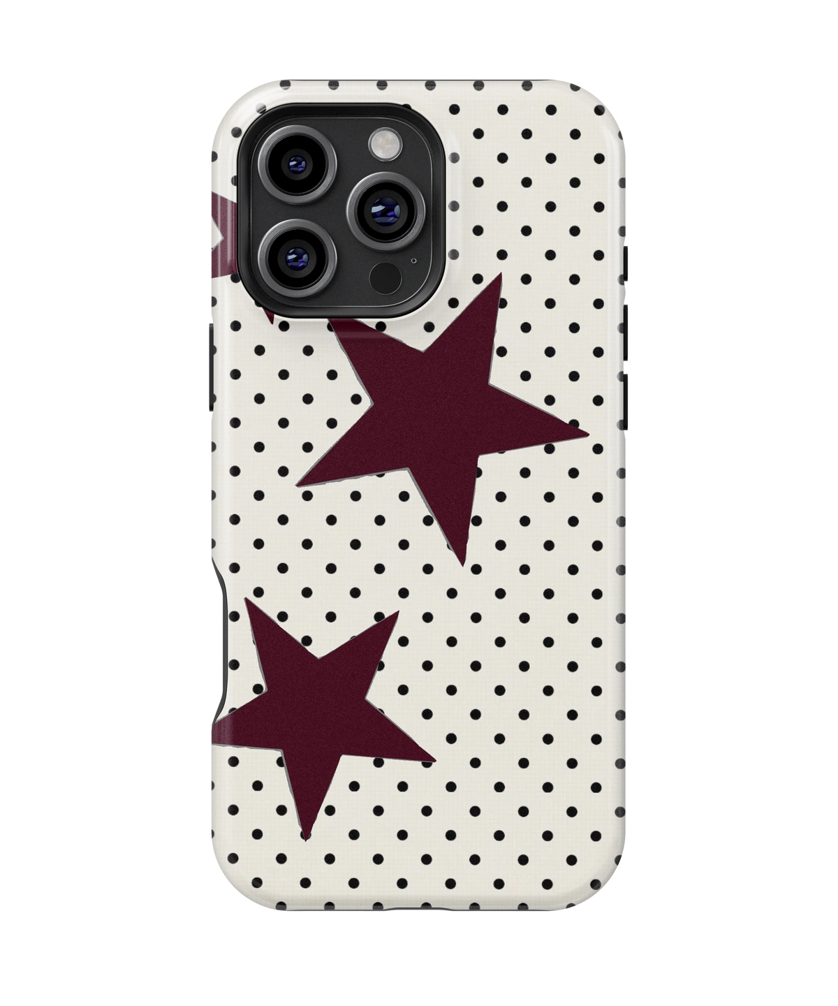 Coque iPhone – Design Pois et Étoiles Bordeaux