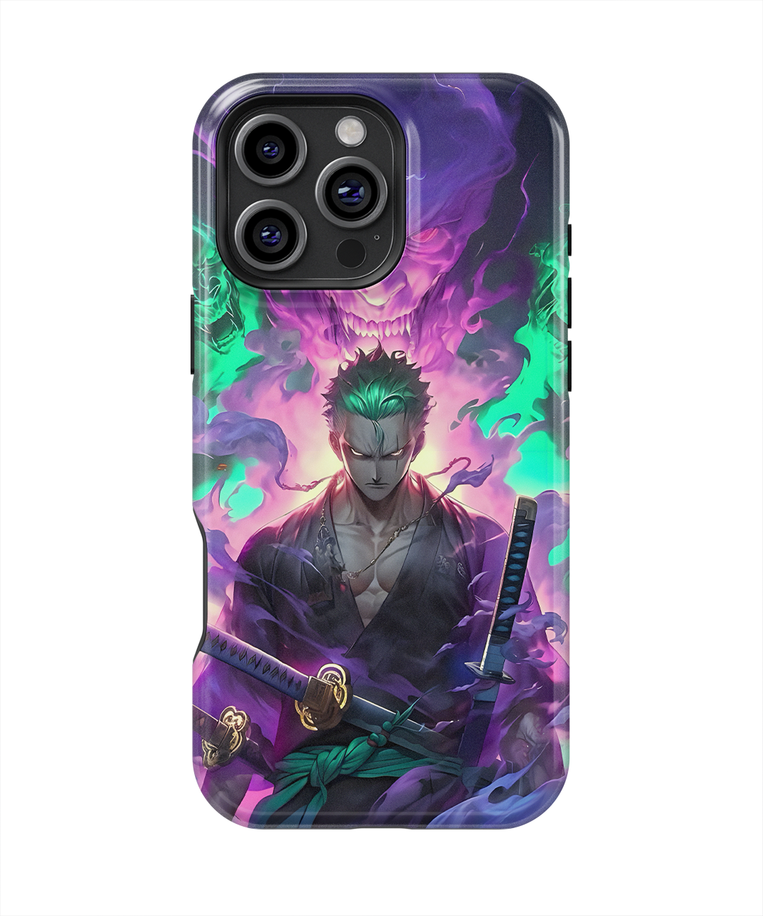 Coque iPhone Roronoa Zoro – Aura Démon Style Neon