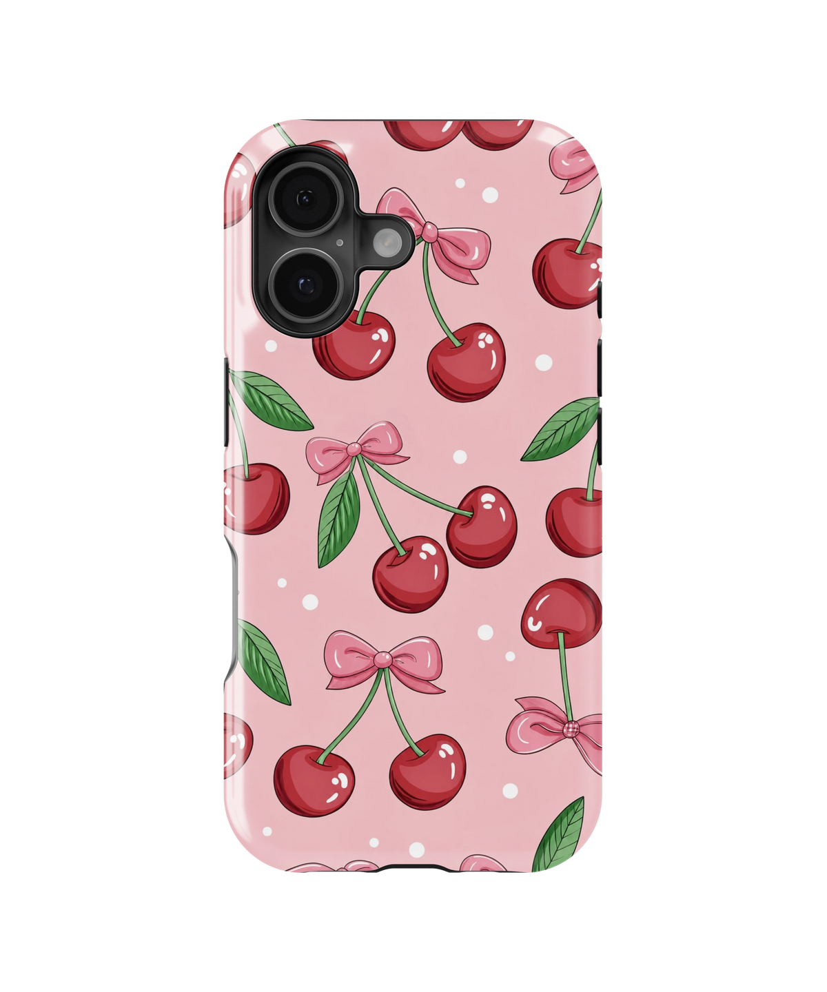 Coque iPhone – Design Cerises & Nœuds
