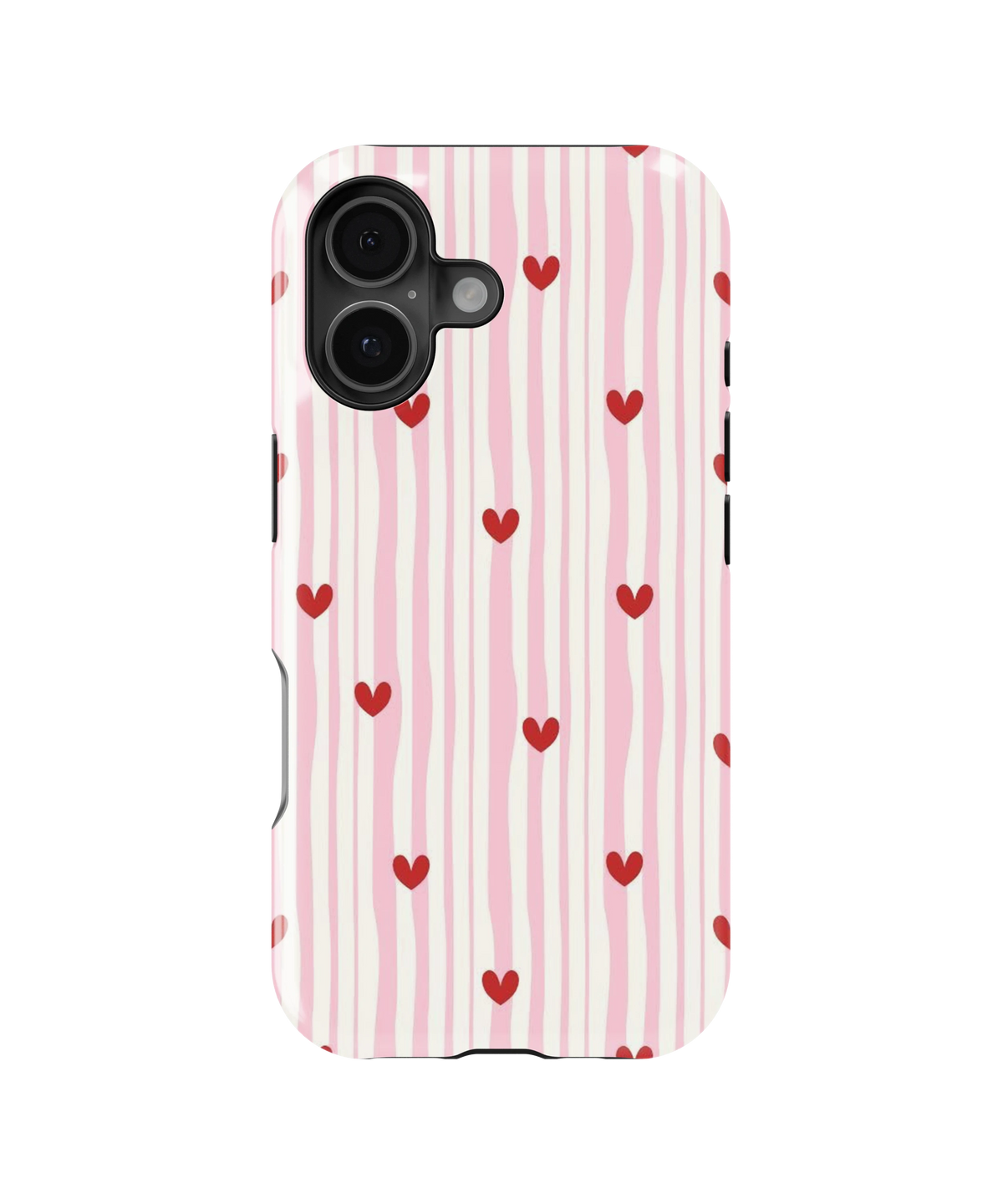 Coque iPhone – Design Rayures Cœurs Pastel