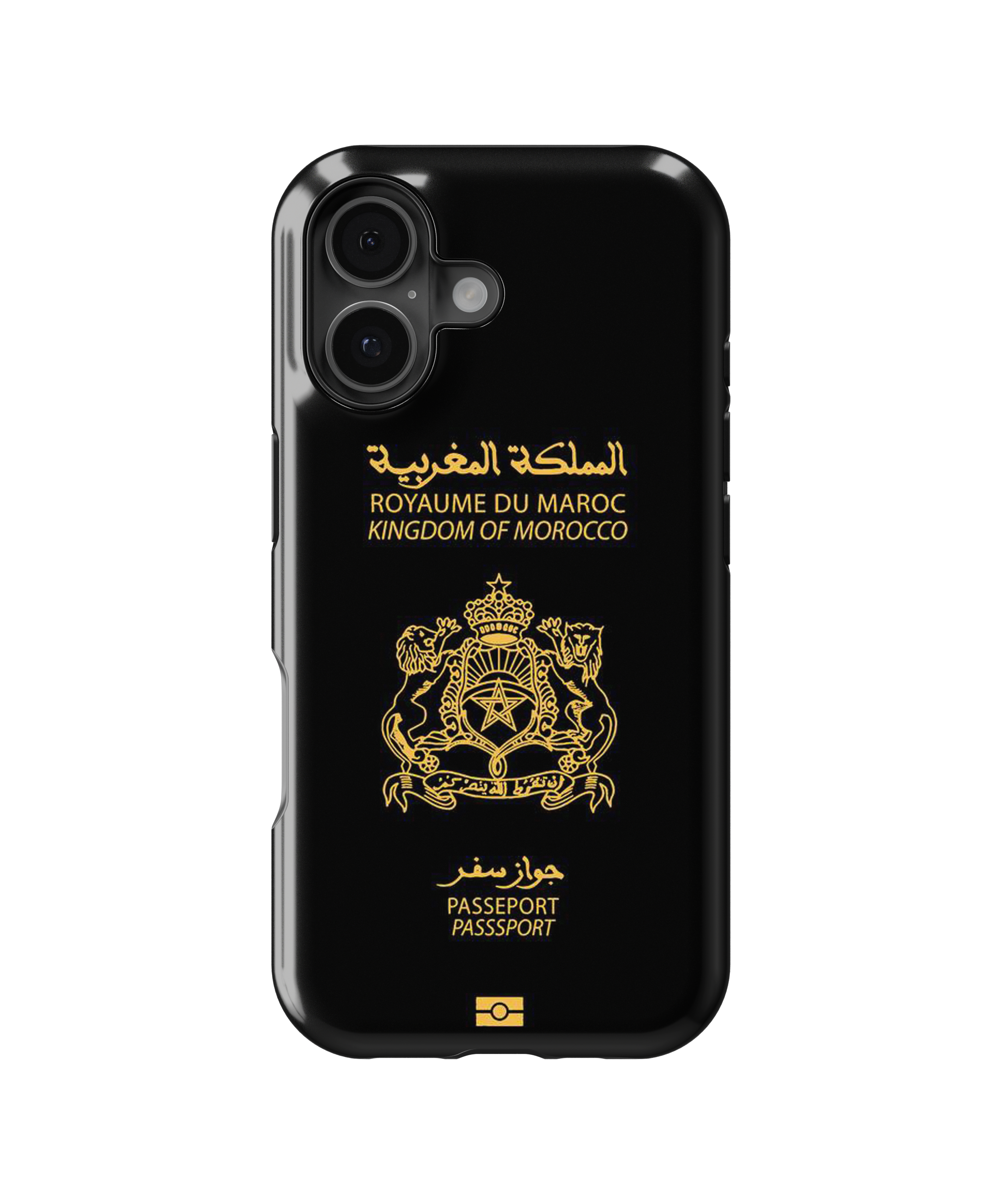Coque iPhone Personnalisée – Design Passeport Maroc Noir & Doré